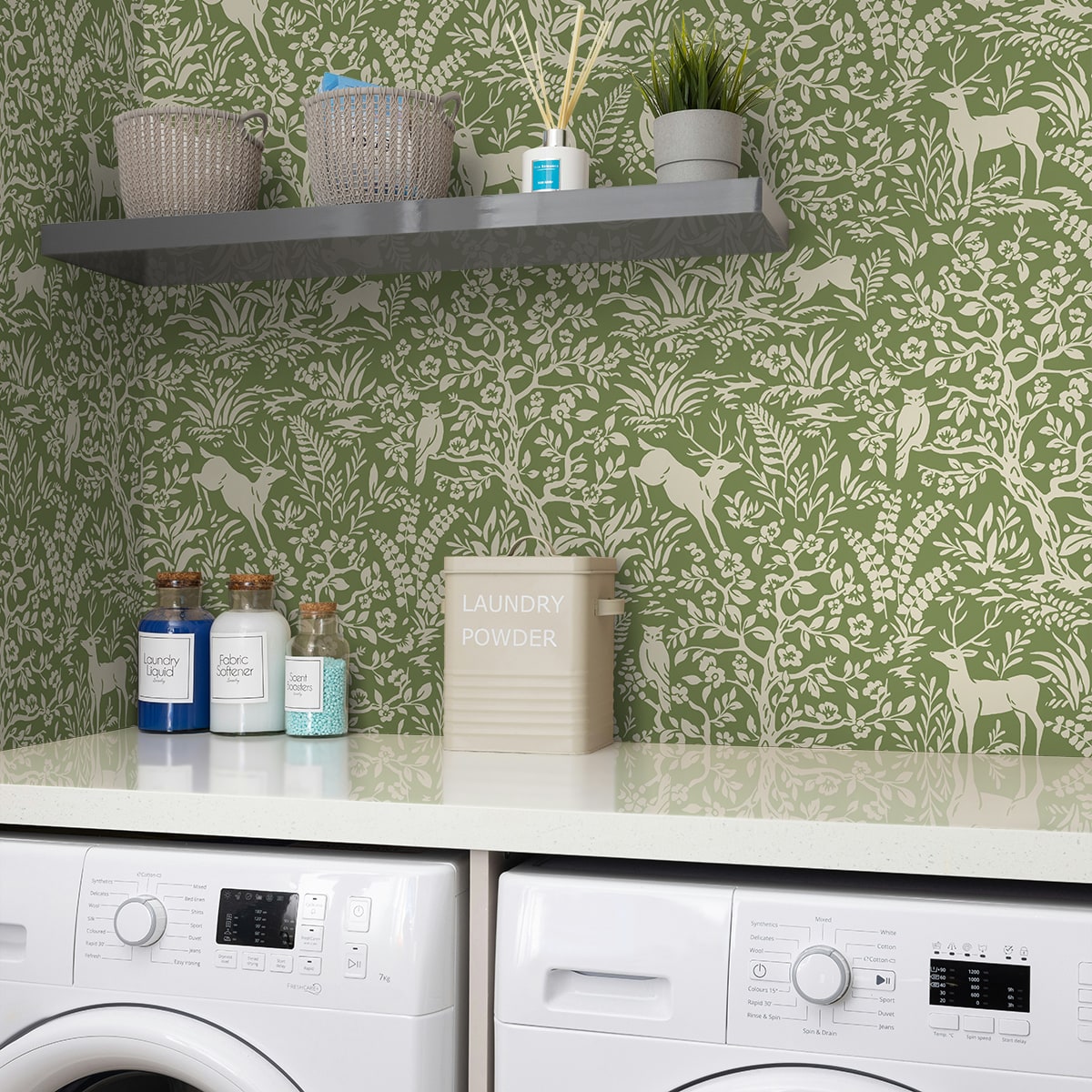 Scandi Forest Peel and Stick Wallpaper in moss green color - pattern number DB21004 - by NextWall in the Peel and Stick Wallpaper by Daisy Bennett 3 collection