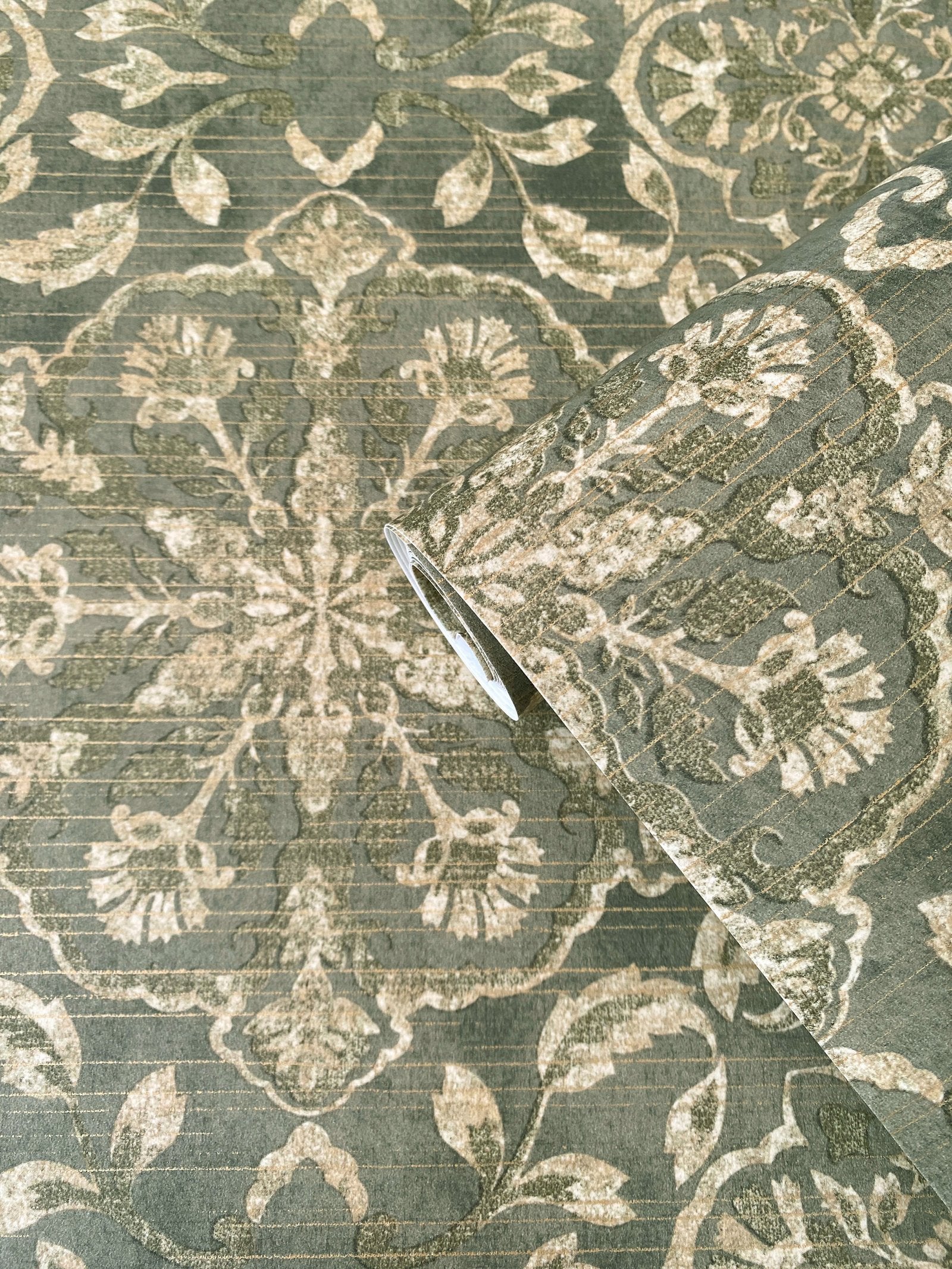 Floral Stripe wallpaper in green color - pattern number DWP0353-01 - by Galerie in the Elegance collection