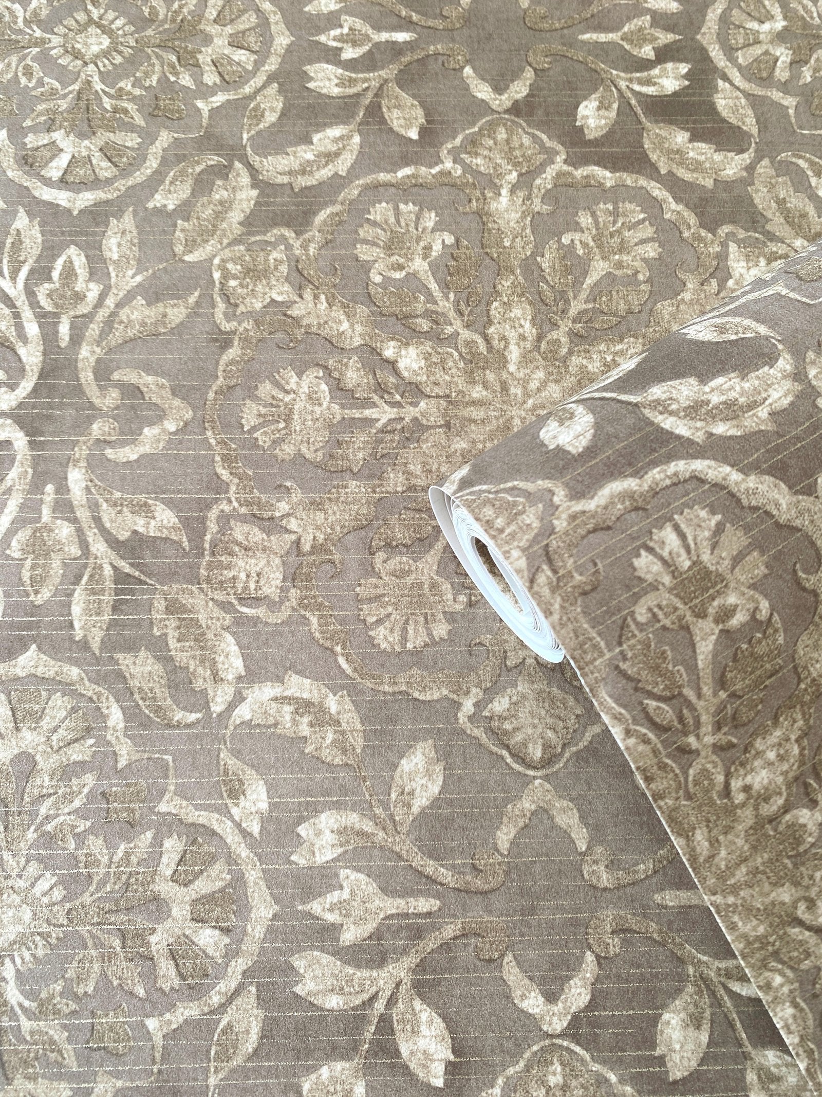 Floral Stripe wallpaper in bronze brown color - pattern number DWP0353-02 - by Galerie in the Elegance collection