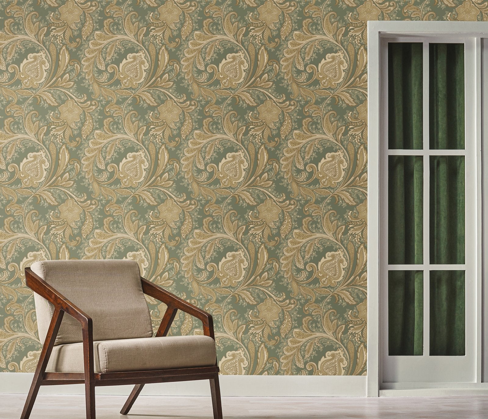 Paisley wallpaper in green color - pattern number DWP0355-01 - by Galerie in the Elegance collection