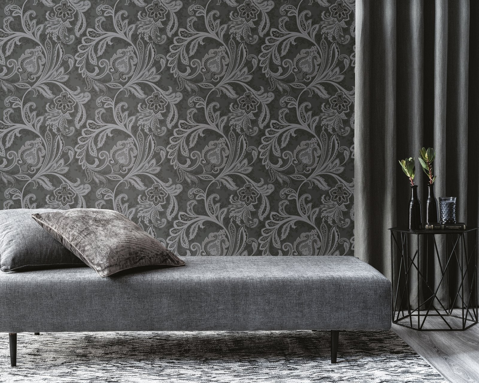 Paisley wallpaper in silver grey color - pattern number DWP0355-05 - by Galerie in the Elegance collection