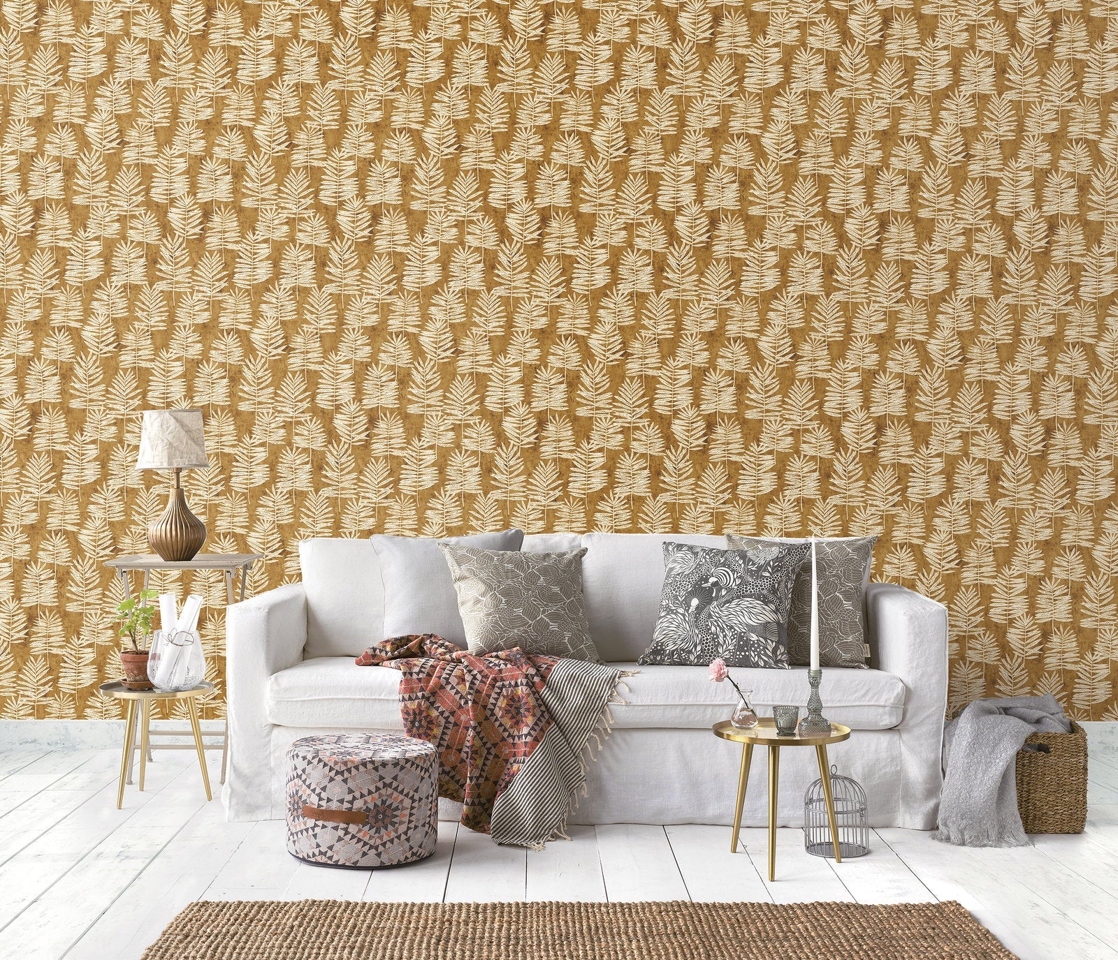 Tumbling Leaf wallpaper in gold color - pattern number DWP0365-04 - by Galerie in the Zen collection