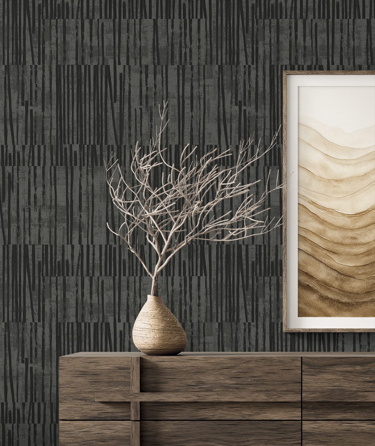 Serapha Lines wallpaper in onyx color - pattern number EL20008 - by Seabrook in the Neutral Elements collection