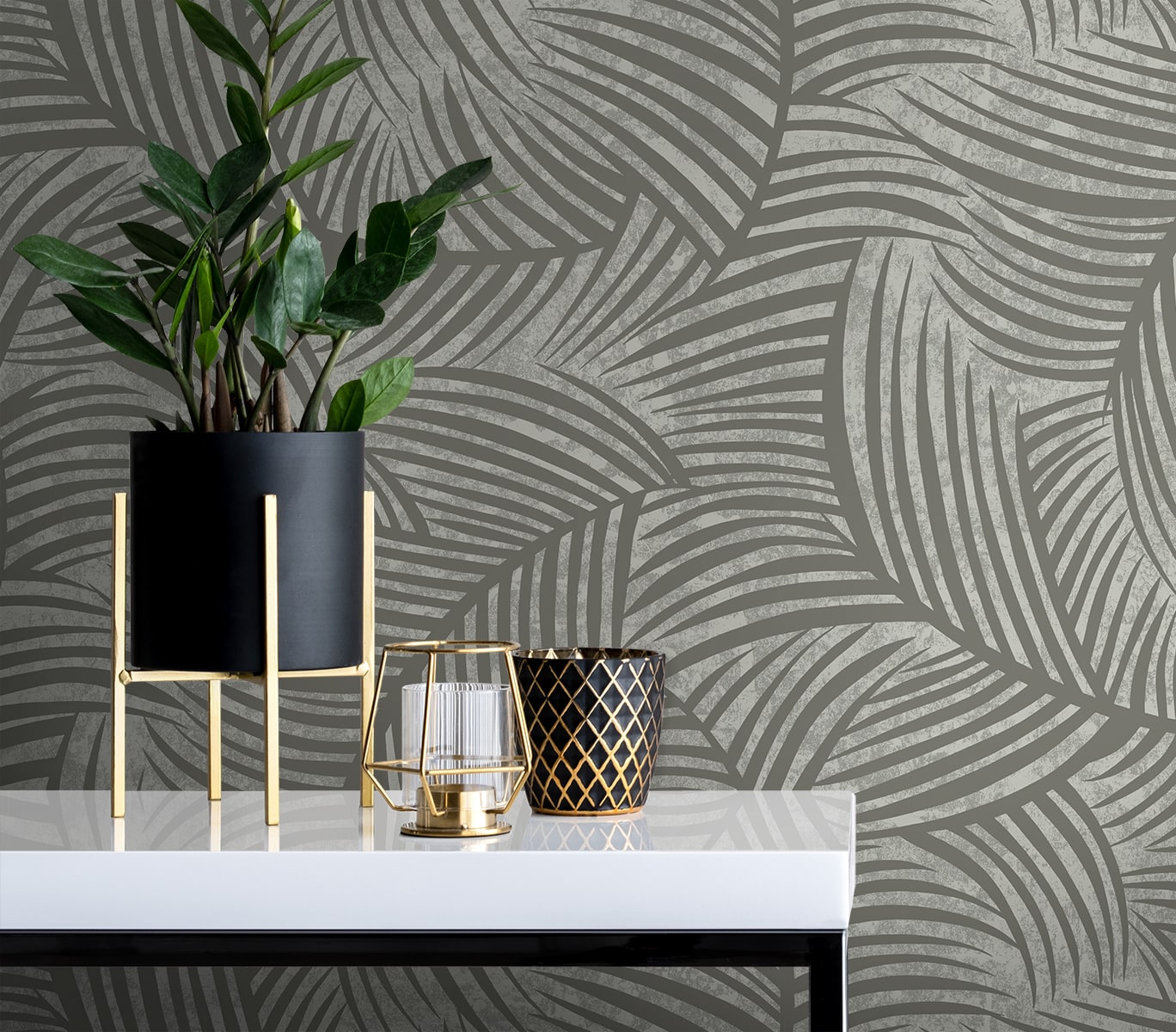 Zephyra Palms wallpaper in cement color - pattern number EL20610 - by Seabrook in the Neutral Elements collection