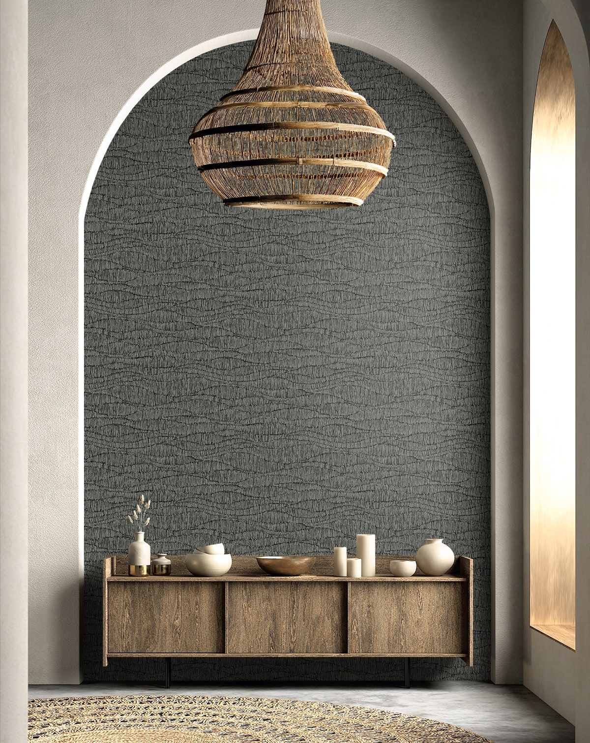 Tatiana Waves wallpaper in charcoal color - pattern number EL20800 - by Seabrook in the Neutral Elements collection
