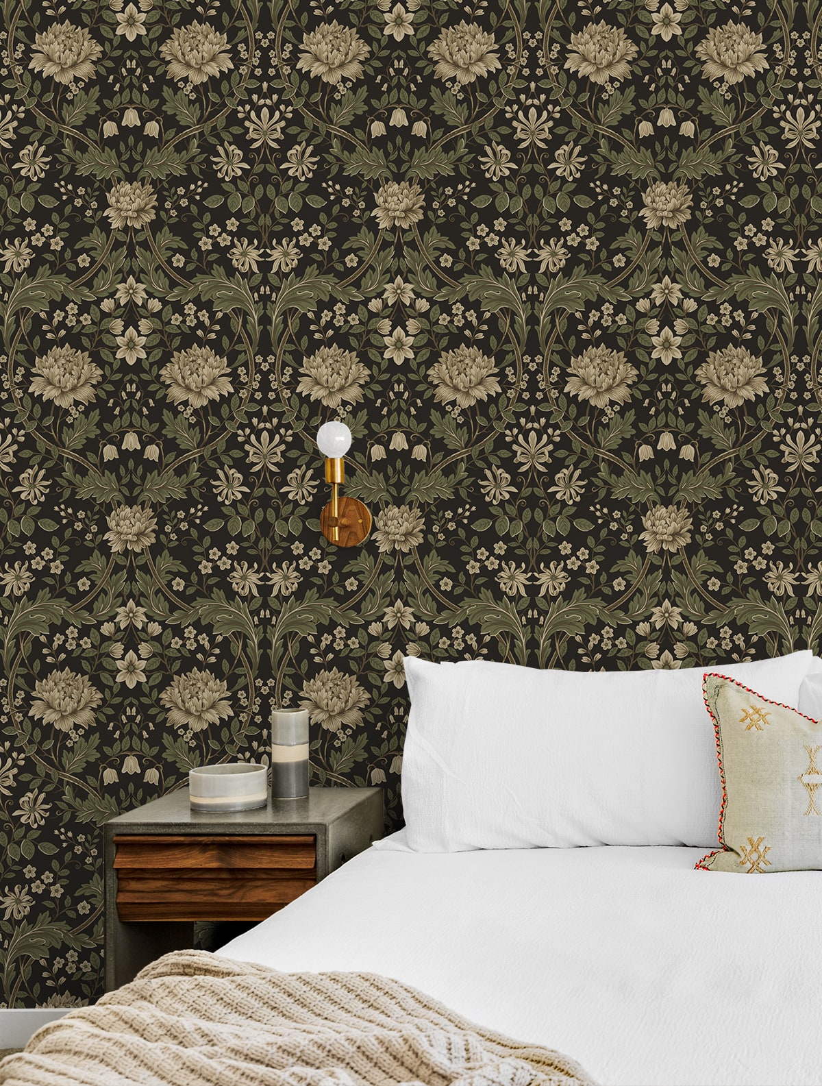 Honeysuckle Floral Prepasted wallpaper in brown and sage color - pattern number EP10006 - by Seabrook in the Etten Prepasted Wallcovering collection
