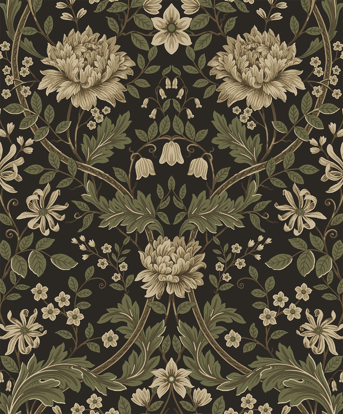Honeysuckle Floral Prepasted wallpaper in brown and sage color - pattern number EP10006 - by Seabrook in the Etten Prepasted Wallcovering collection