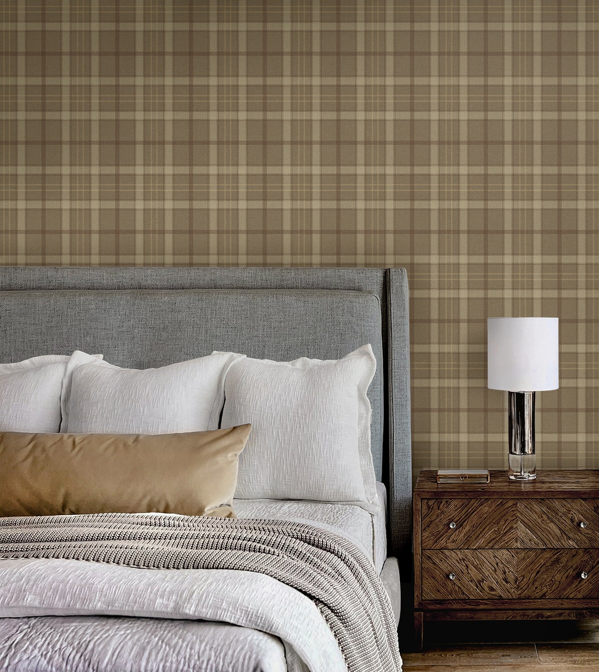 Tailor Plaid Prepasted wallpaper in cafe latte color - pattern number EP10316 - by Seabrook in the Etten Prepasted Wallcovering collection