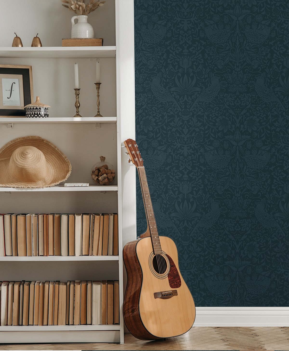 Tonal Bird Garden Prepasted wallpaper in slate blue color - pattern number EP10402 - by Seabrook in the Etten Prepasted Wallcovering collection