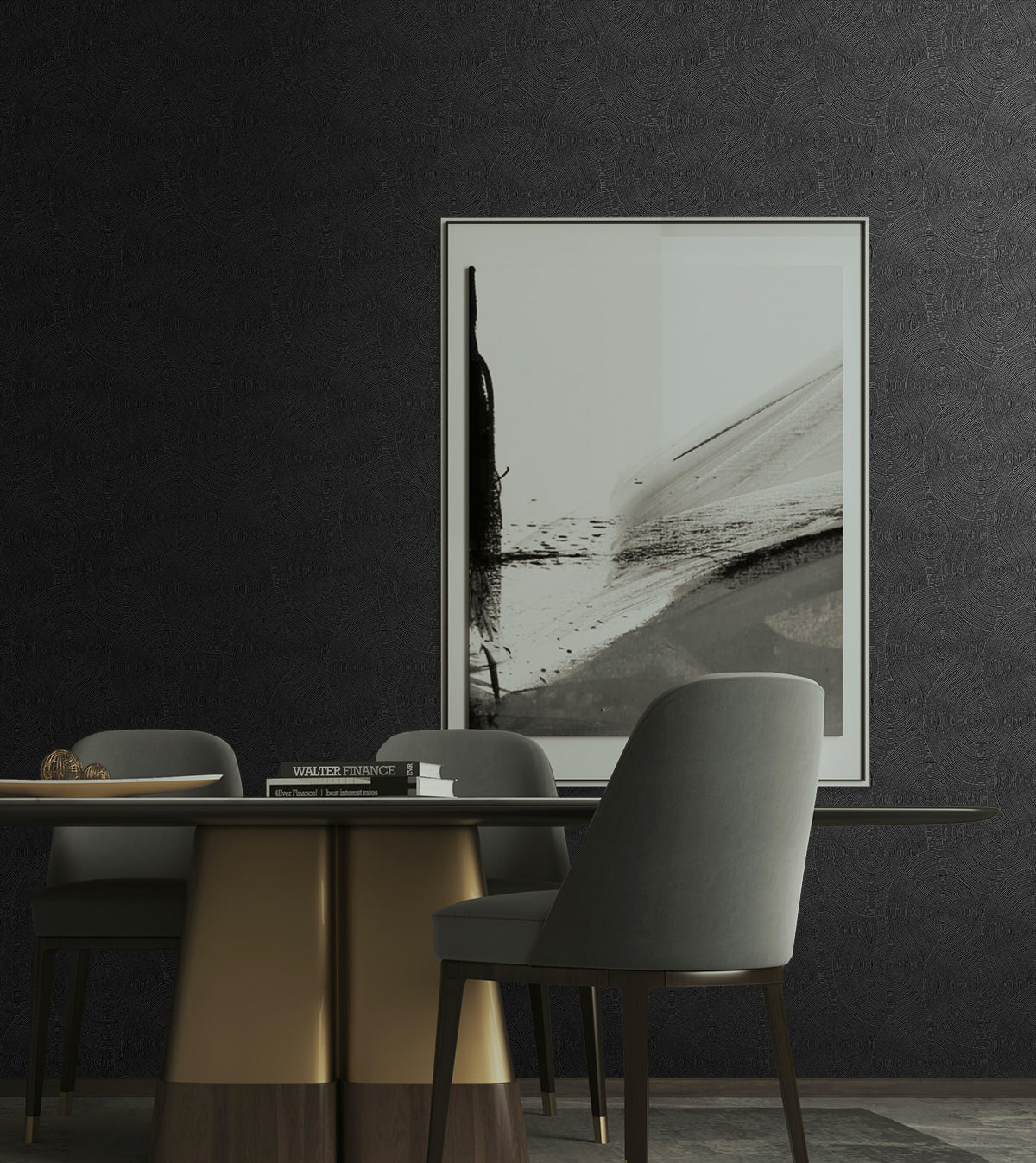 Swirl Geometric Prepasted wallpaper in ebony color - pattern number EP10700 - by Seabrook in the Etten Prepasted Wallcovering collection
