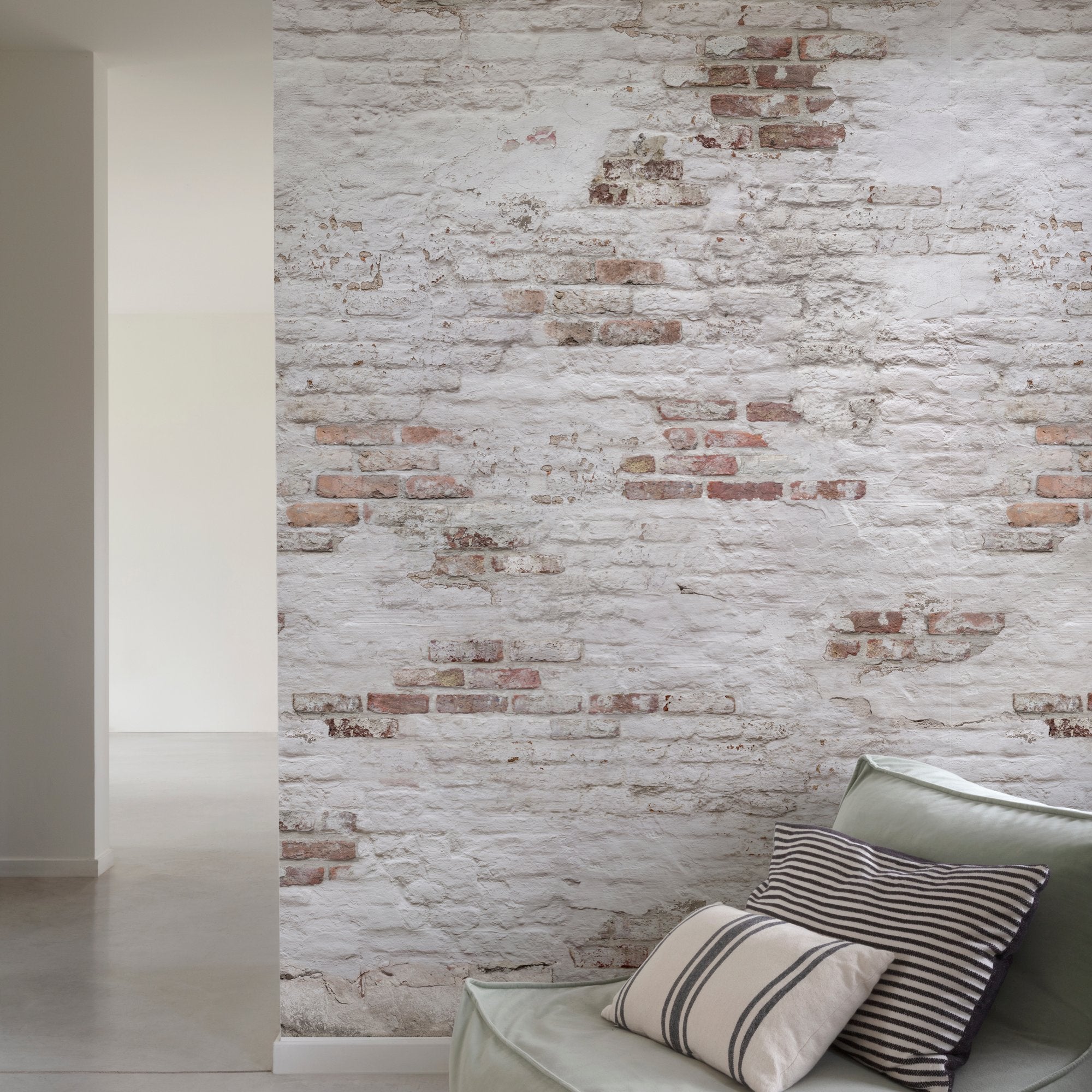 Brick all-over 3 Panel Mural in white color - pattern number EP6101 - by Grandeco in the Orom II collection