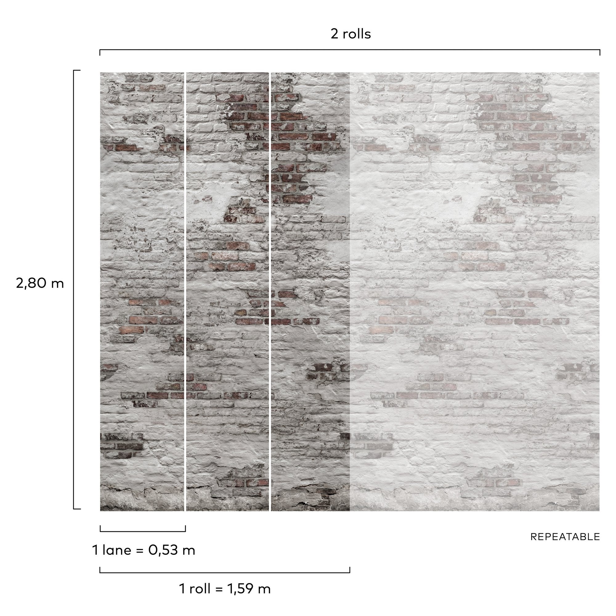 Brick all-over 3 Panel Mural in grey color - pattern number EP6102 - by Grandeco in the Orom II collection