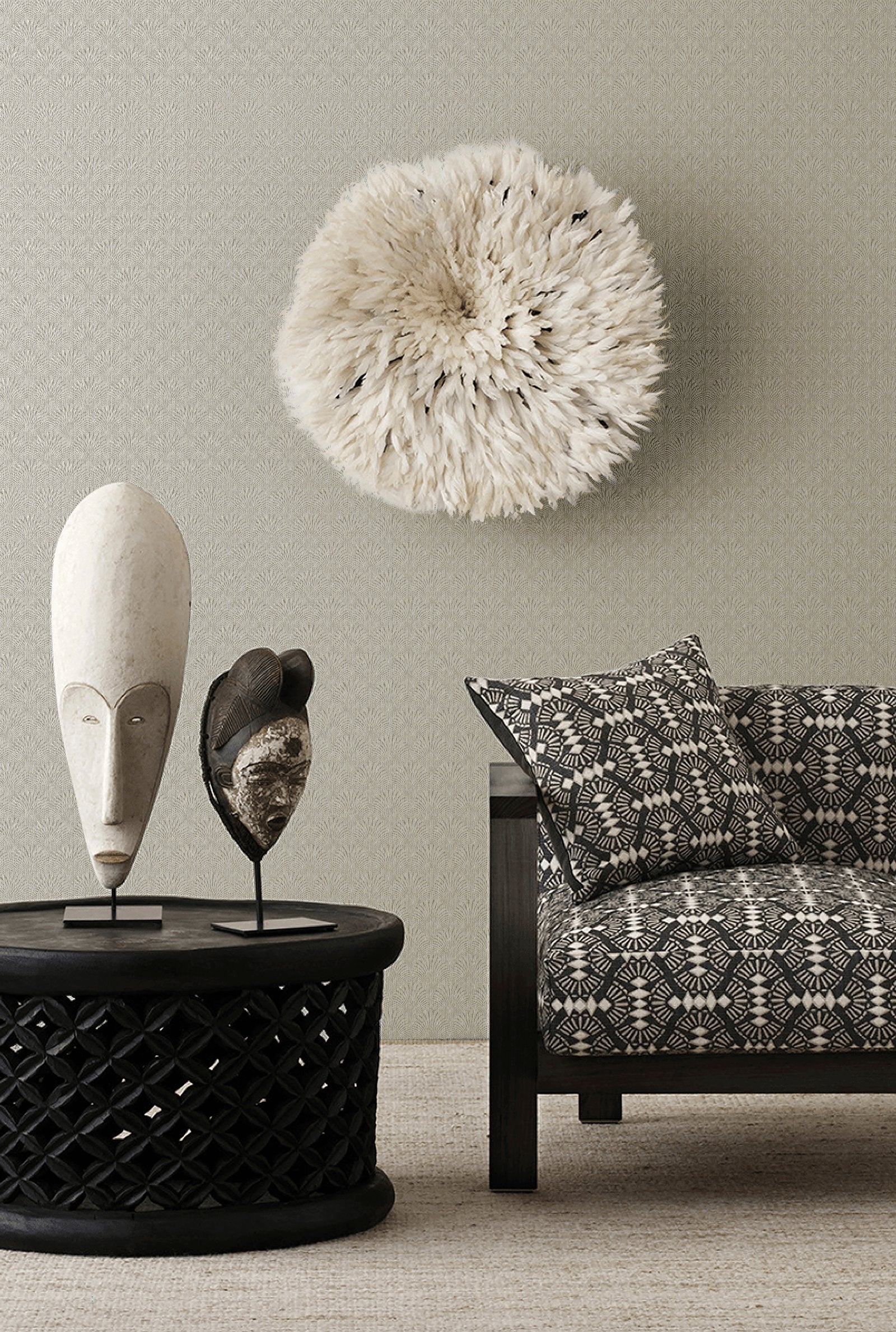 Fan wallpaper in beige color - pattern number F-AF7002 - by Galerie in the Boutique collection