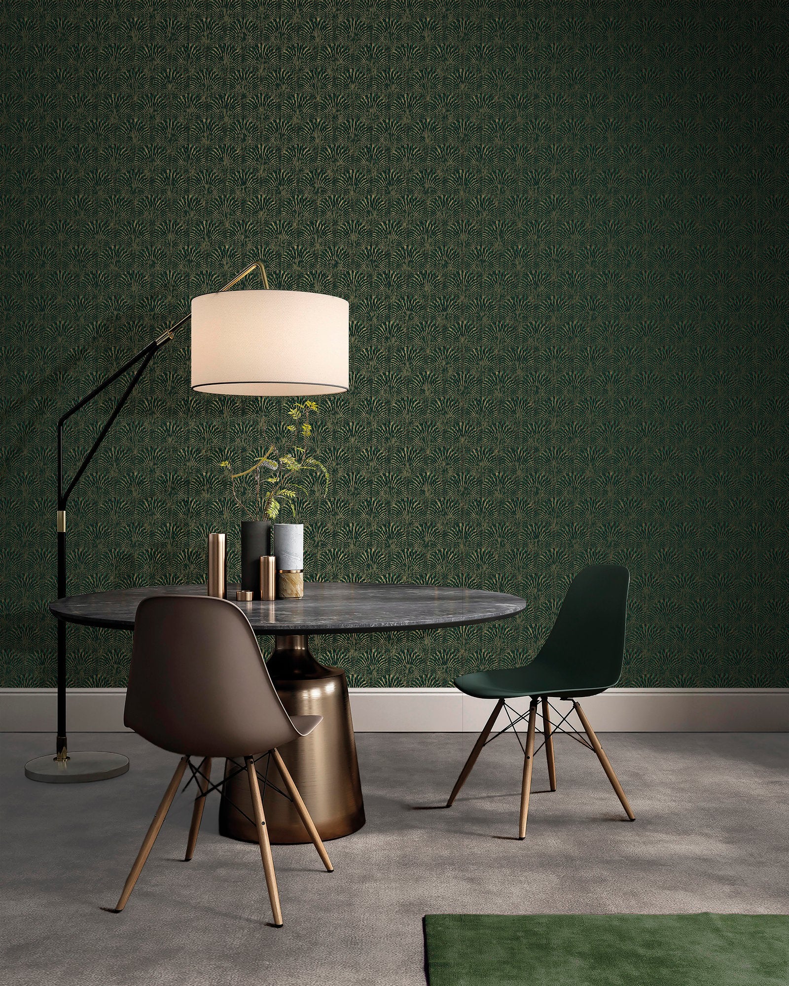 Fan wallpaper in green color - pattern number F-AF7006 - by Galerie in the Boutique collection