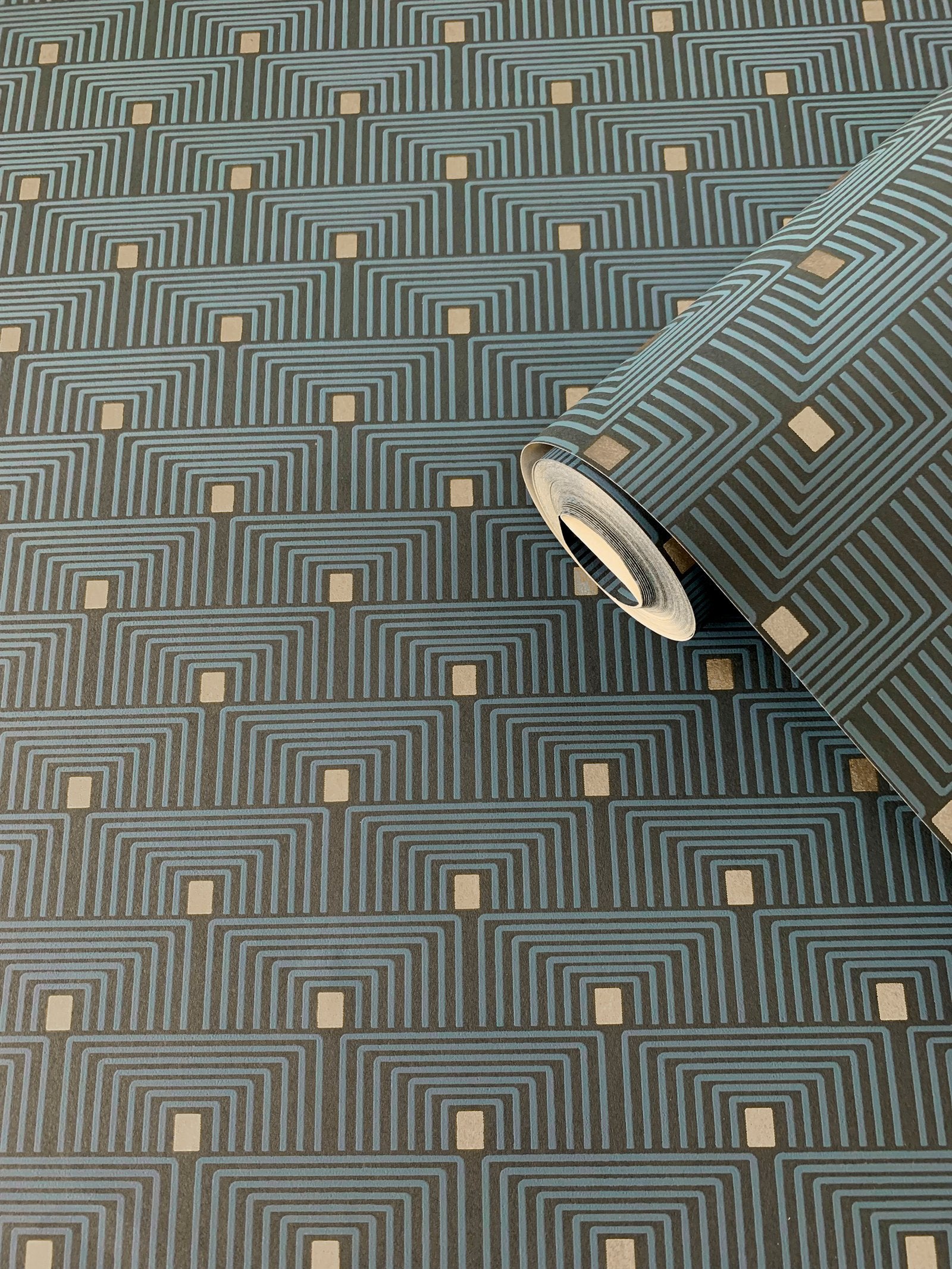 Geo Key wallpaper in blue color - pattern number F-PL3005 - by Galerie in the Boutique collection