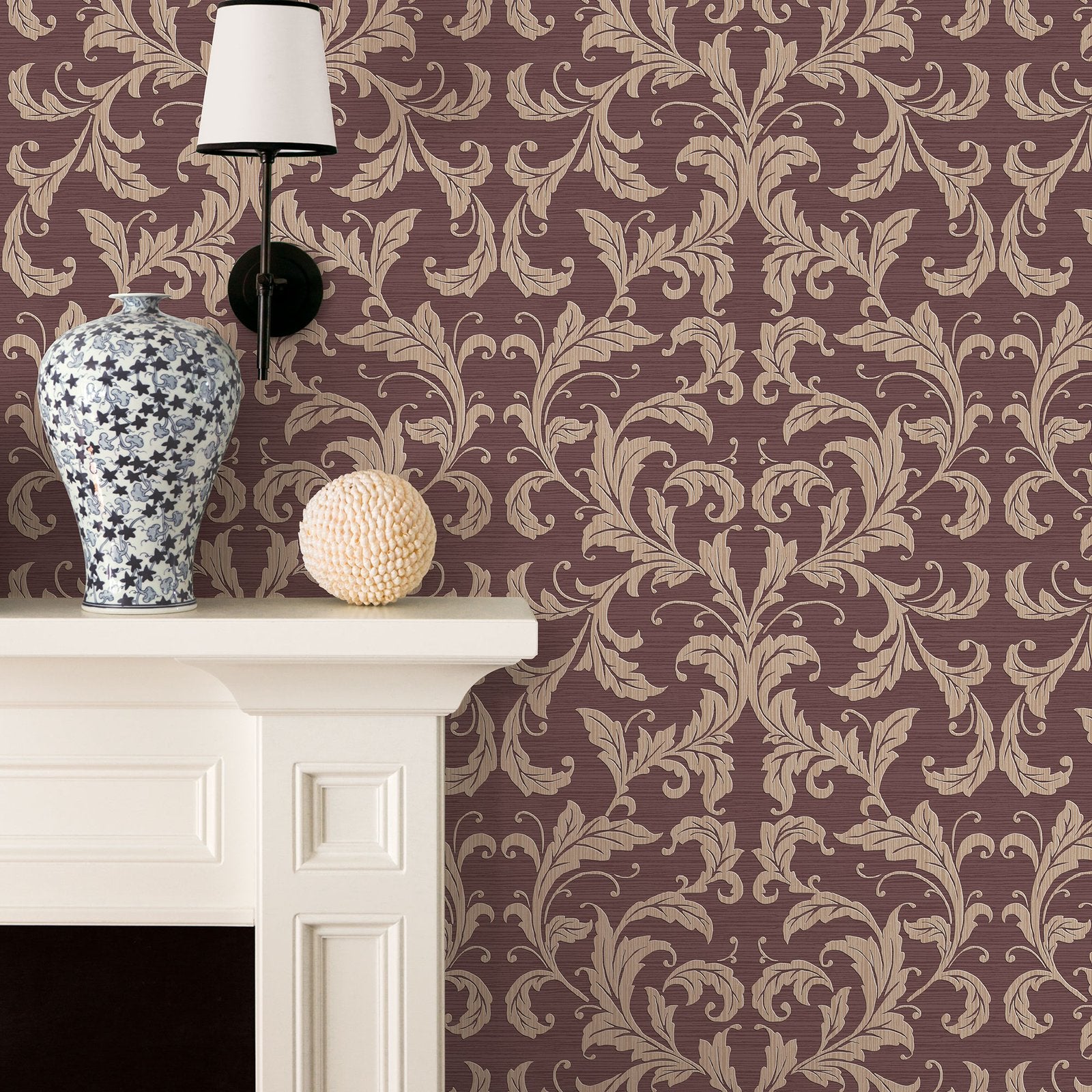 Damask wallpaper in red color - pattern number G34116 - by Galerie in the Nordic Elements collection