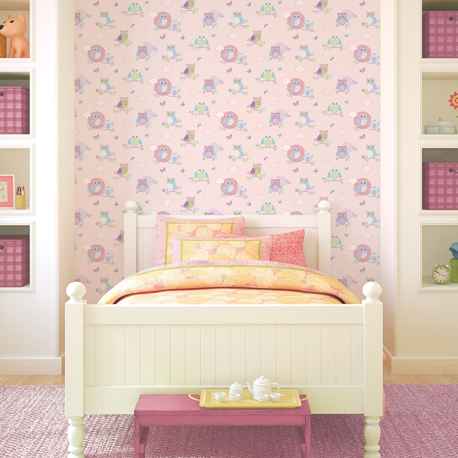 Colourful Owls wallpaper in pink color - pattern number G56036 - by Galerie in the Just 4 Kids 2 collection