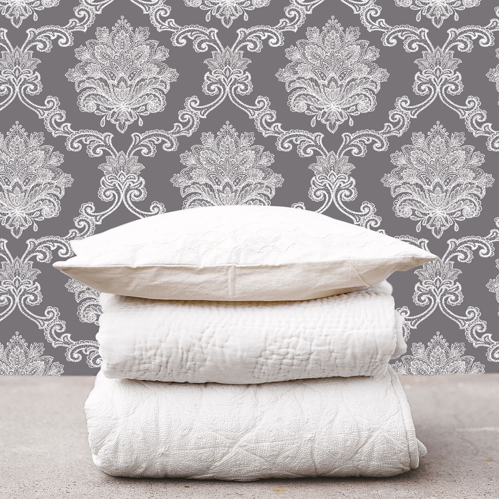 Damask wallpaper in black color - pattern number G56274 - by Galerie in the Nordic Elements collection