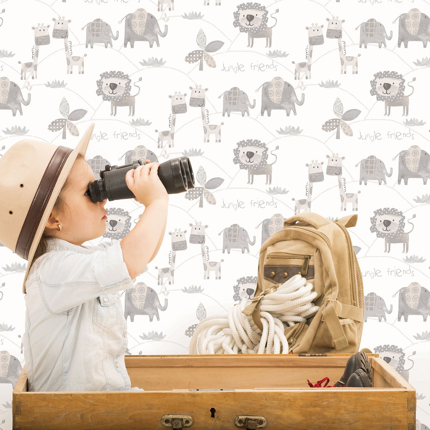 Jungle Friends wallpaper in silver grey color - pattern number G56505 - by Galerie in the Just 4 Kids 2 collection