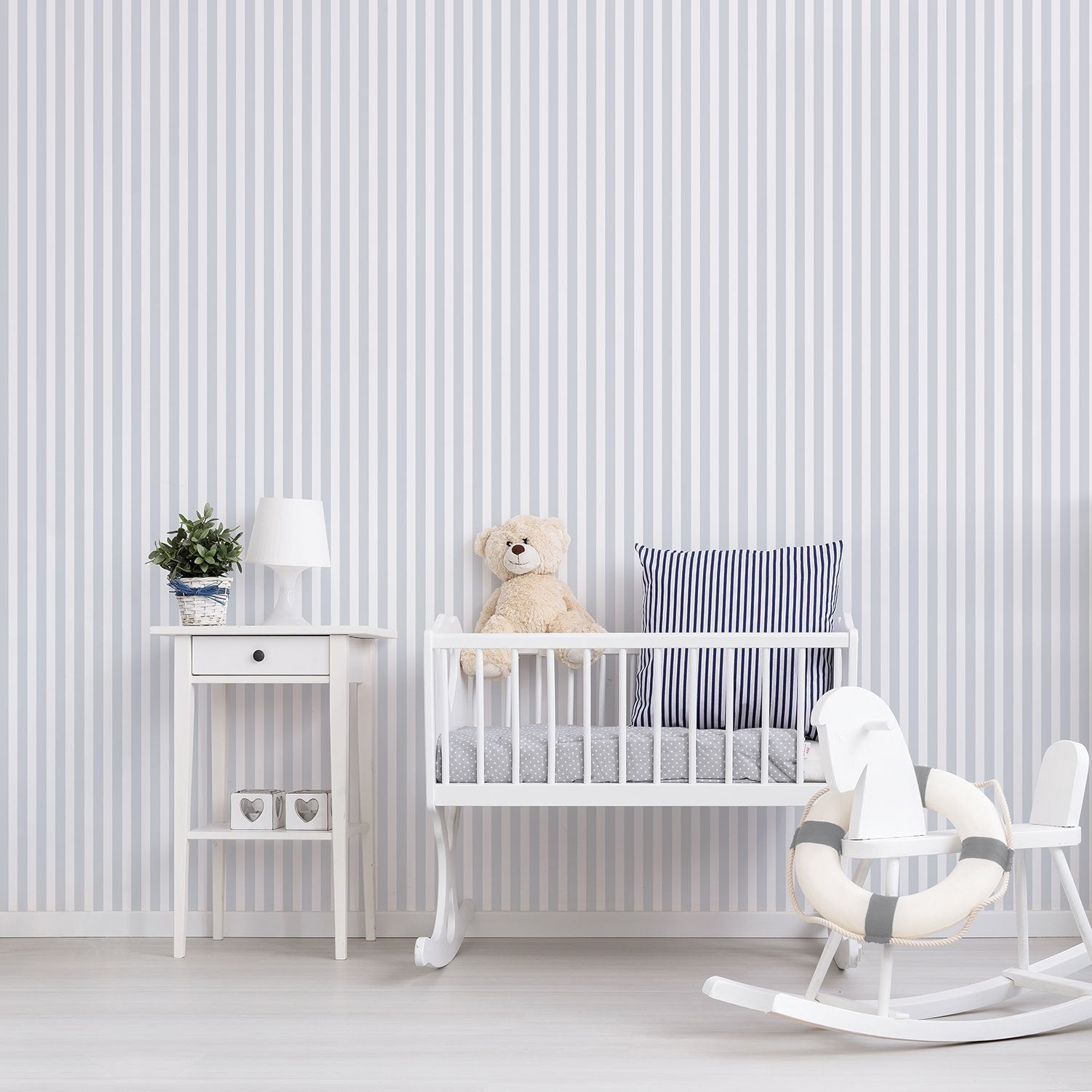 Regency Stripe wallpaper in silver grey color - pattern number G56517 - by Galerie in the Just 4 Kids 2 collection
