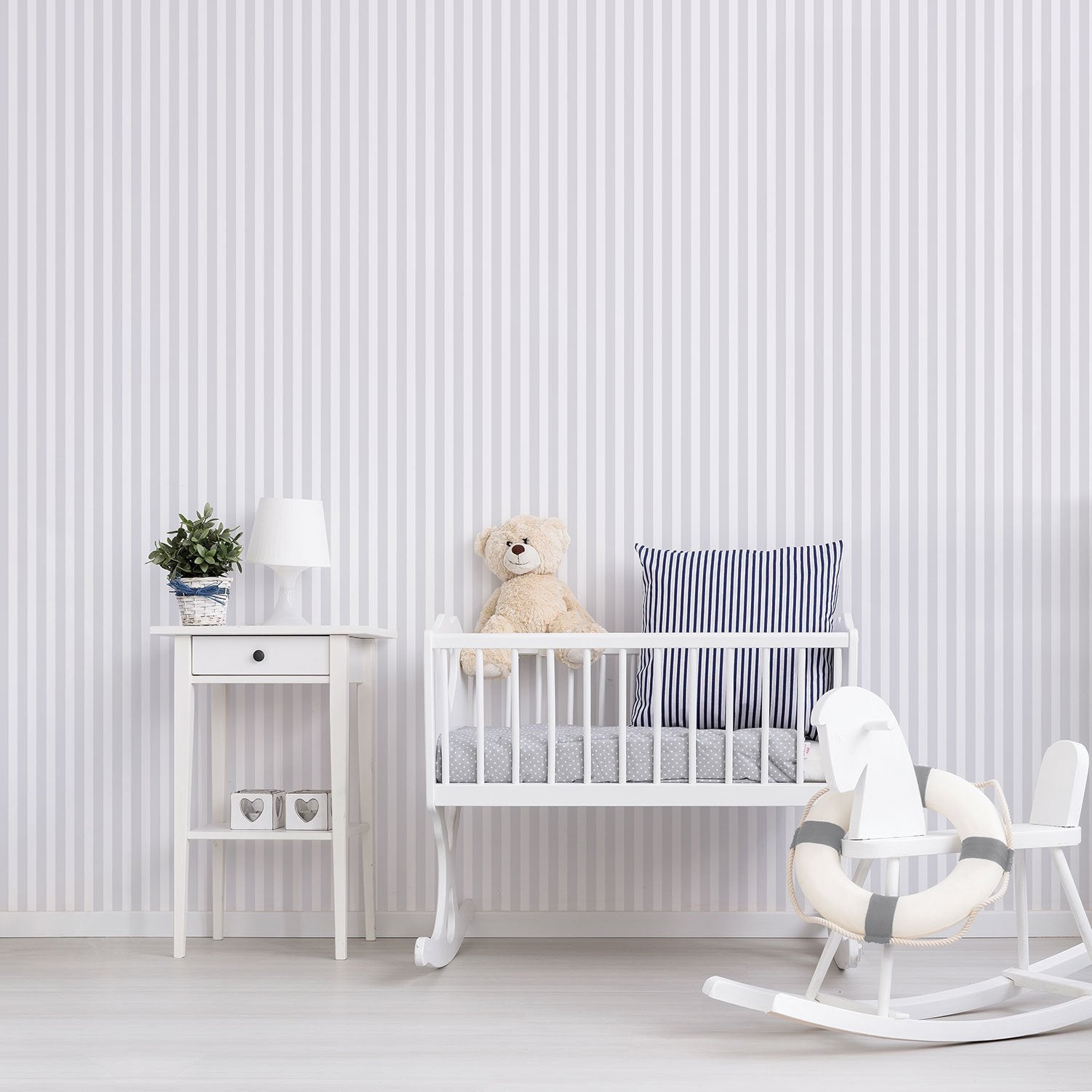 Regency Stripe wallpaper in silver grey color - pattern number G56519 - by Galerie in the Just 4 Kids 2 collection