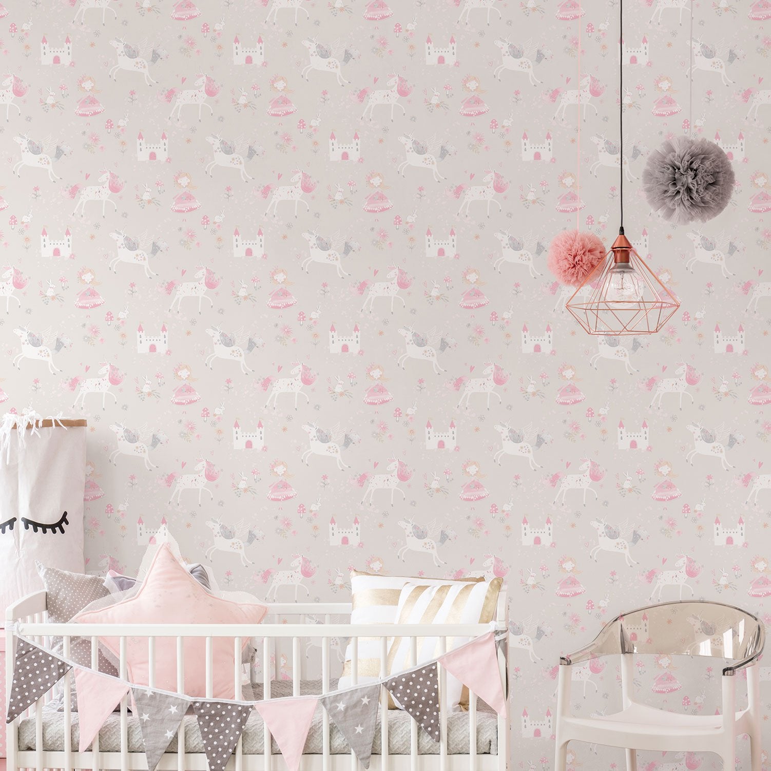 Unicorns and Princesses wallpaper in silver grey color - pattern number G56525 - by Galerie in the Just 4 Kids 2 collection