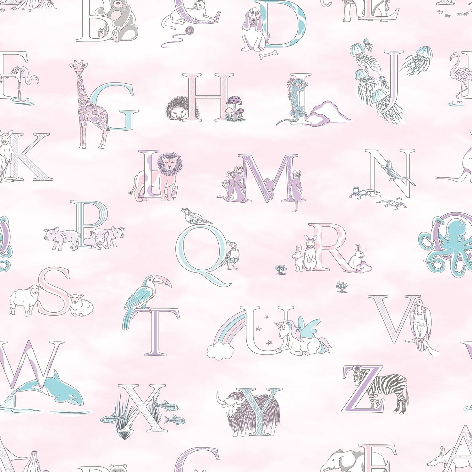 Alphabet wallpaper in pink color - pattern number G56538 - by Galerie in the Just 4 Kids 2 collection