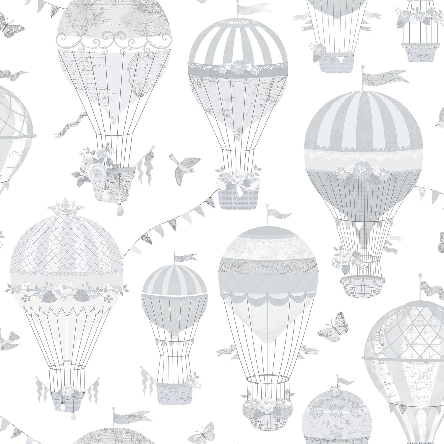 Balloon Journey wallpaper in silver grey color - pattern number G56542 - by Galerie in the Just 4 Kids 2 collection