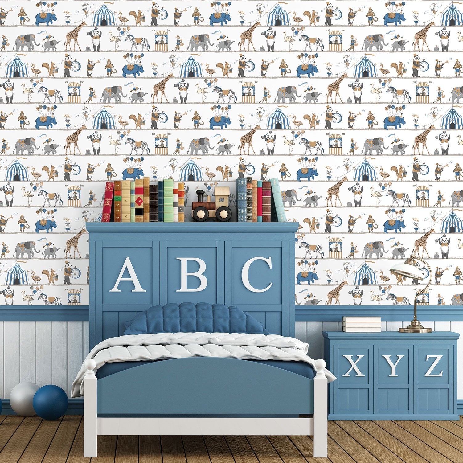 Circus Parade wallpaper in blue color - pattern number G56546 - by Galerie in the Just 4 Kids 2 collection