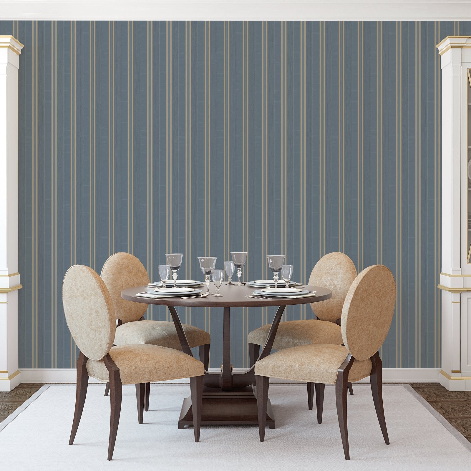 Silk Stripe wallpaper in blue color - pattern number G67628 - by Galerie in the Palazzo 2 collection