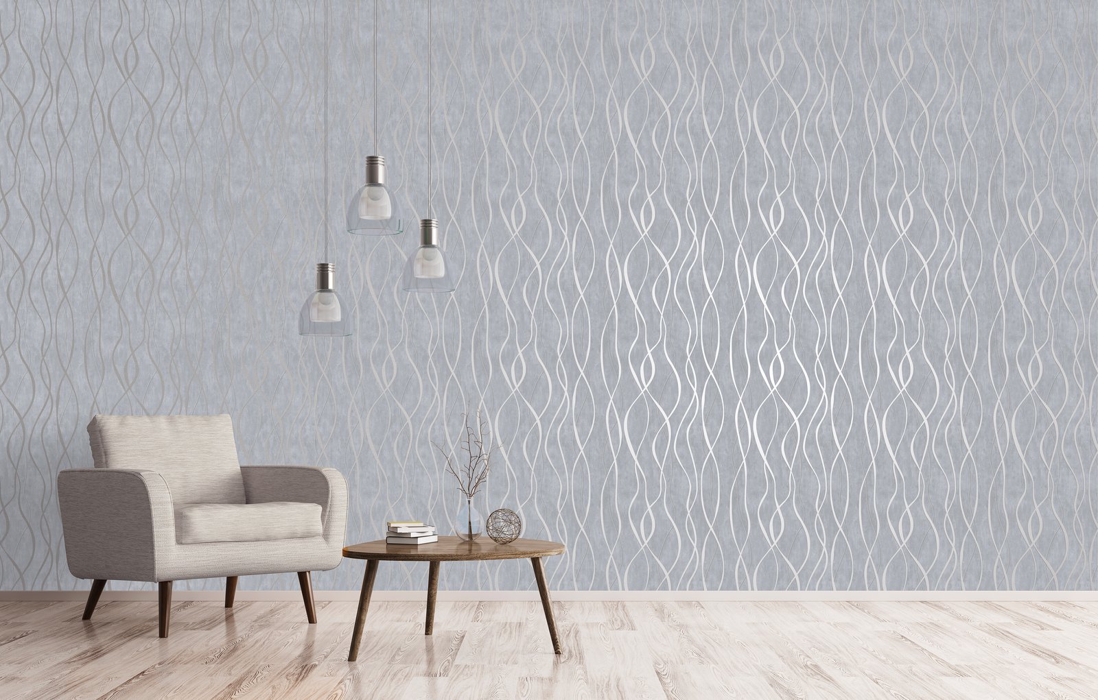 Glitter Ribbons wallpaper in silver grey color - pattern number G67733 - by Galerie in the Special FX 2 collection