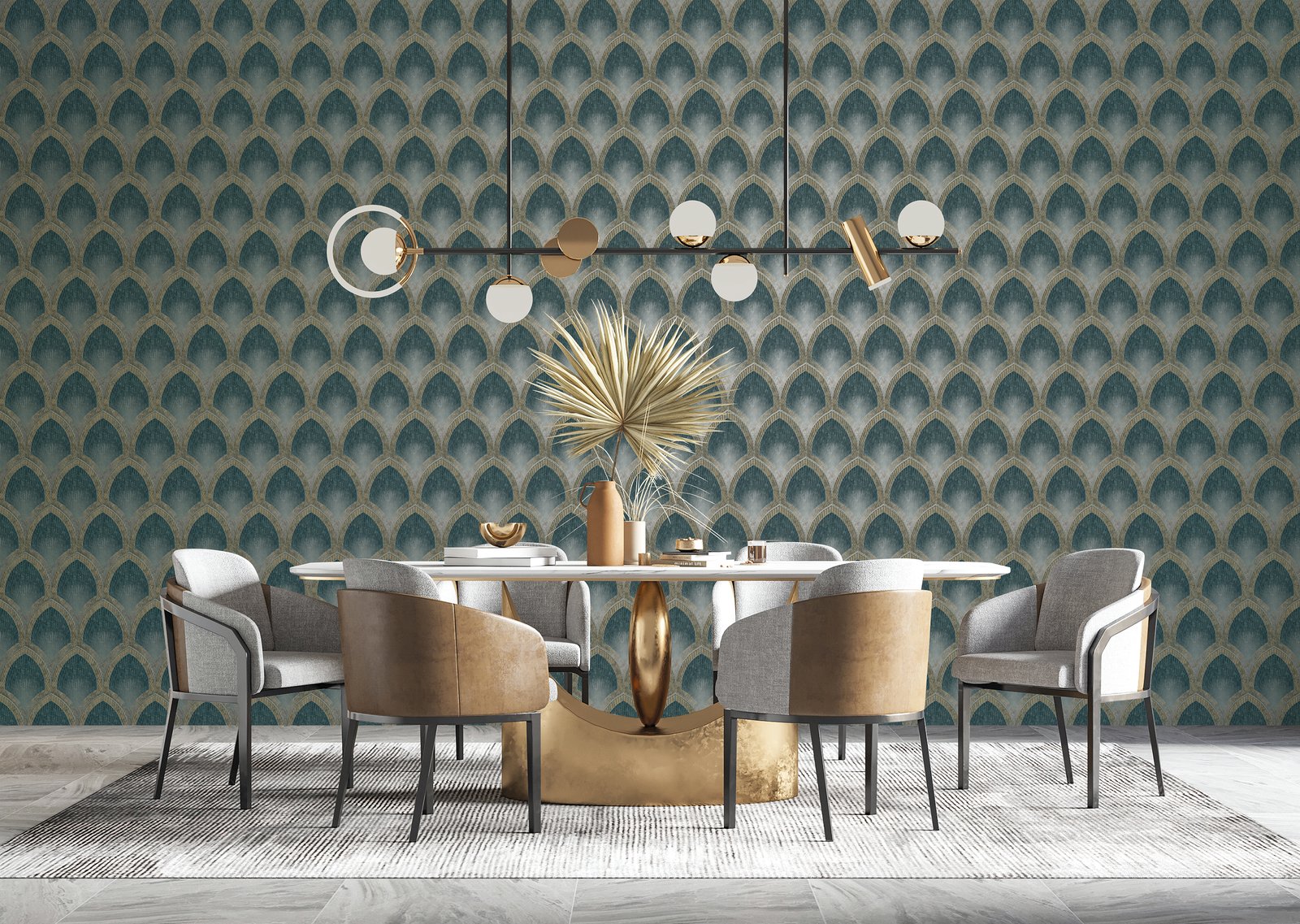 Nouveau Scallop wallpaper in green color - pattern number G68085 - by Galerie in the Special FX 2 collection