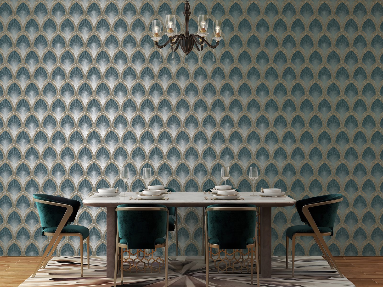 Nouveau Scallop wallpaper in green color - pattern number G68085 - by Galerie in the Special FX 2 collection