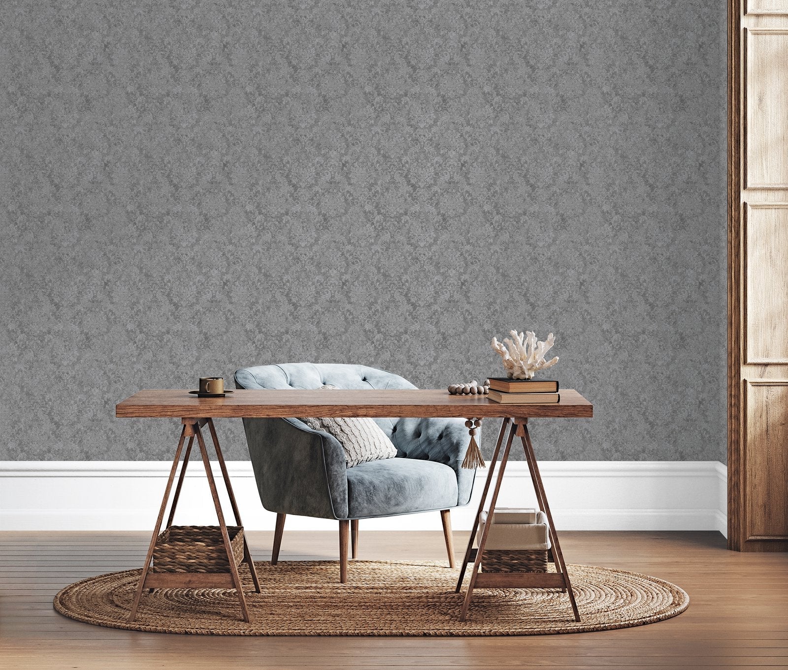 Special Damask wallpaper in silver grey color - pattern number G68091 - by Galerie in the Special FX 2 collection