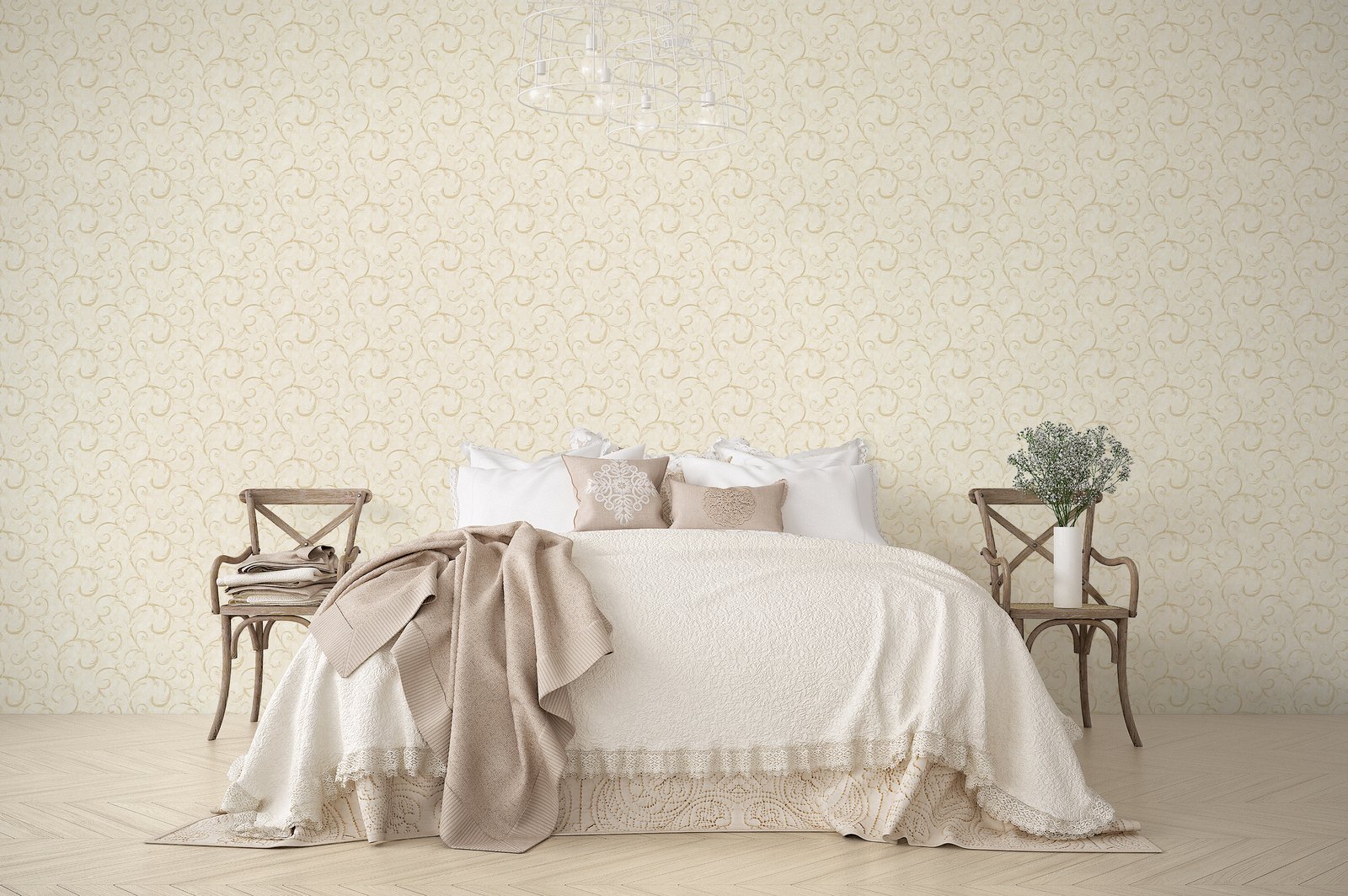 Palazzo Scroll wallpaper in beige color - pattern number G68673 - by Galerie in the Palazzo 2 collection
