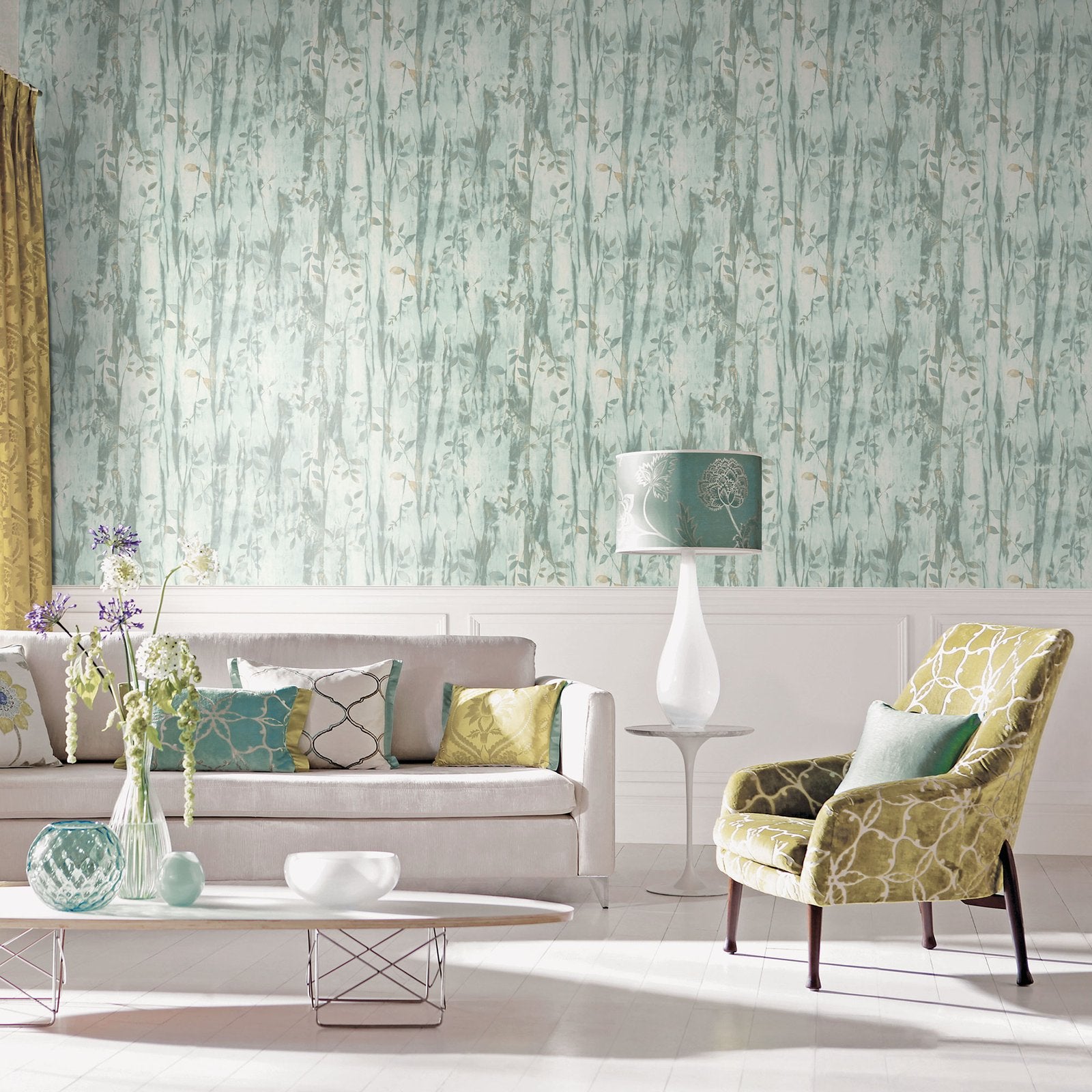 Batik Leaves wallpaper in green color - pattern number G78230 - by Galerie in the Atmosphere collection