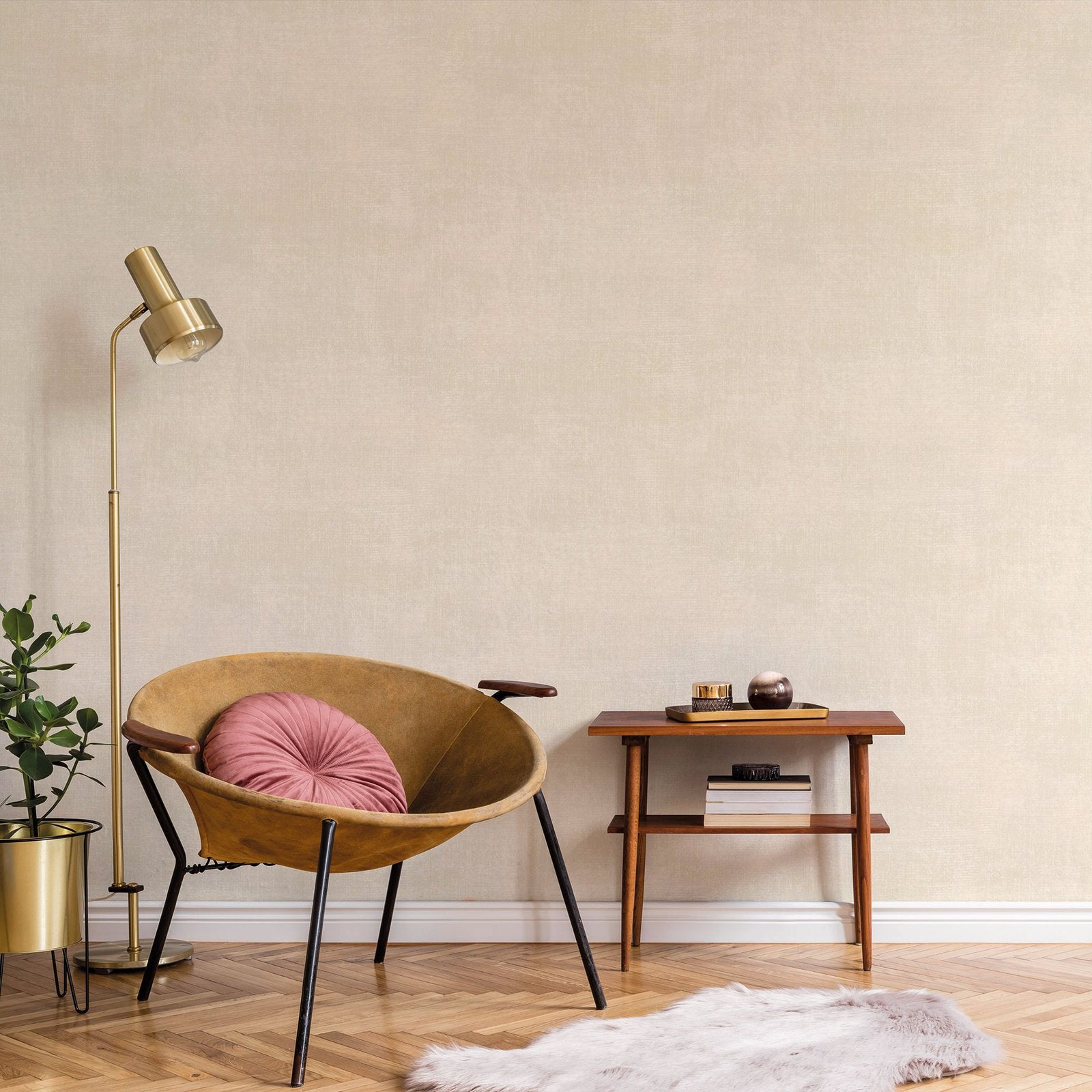 Metallic Linen wallpaper in beige color - pattern number G78256 - by Galerie in the Atmosphere collection