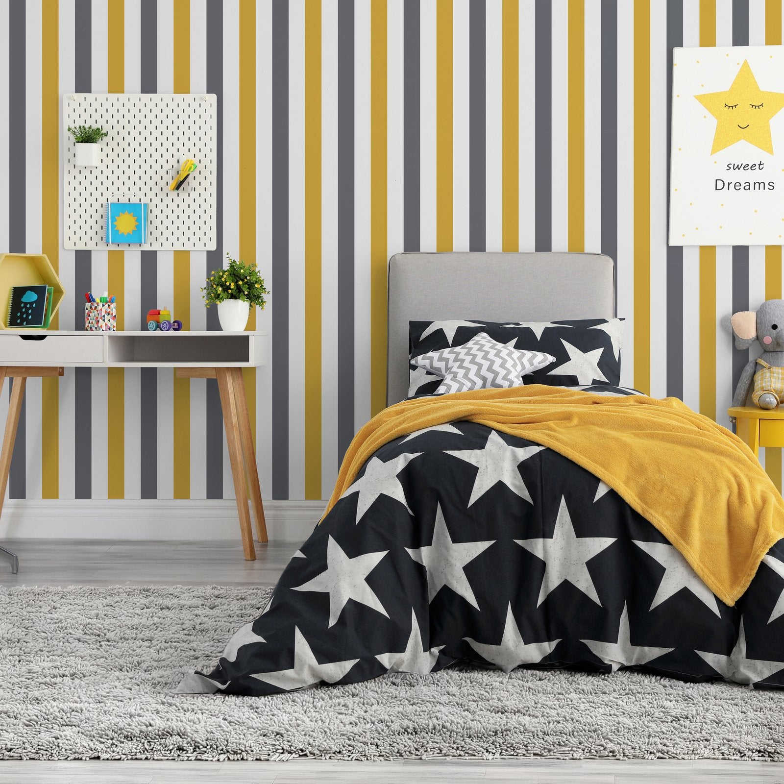 2 color Awning Stripe Wallpaper in Yellow color - pattern number G78551 - by Galerie in the Kids and Teens collection