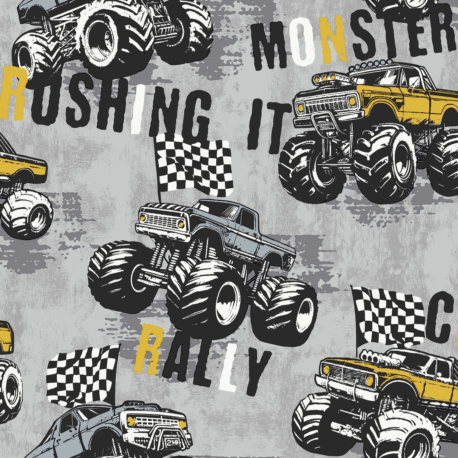 Monster Trucks Wallpaper in Grey color - pattern number G78571 - by Galerie in the Kids and Teens collection