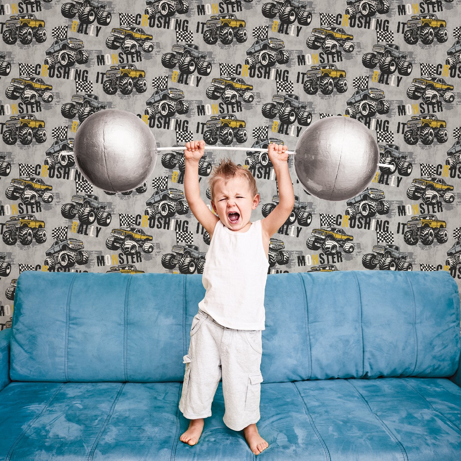 Monster Trucks Wallpaper in Grey color - pattern number G78571 - by Galerie in the Kids and Teens collection