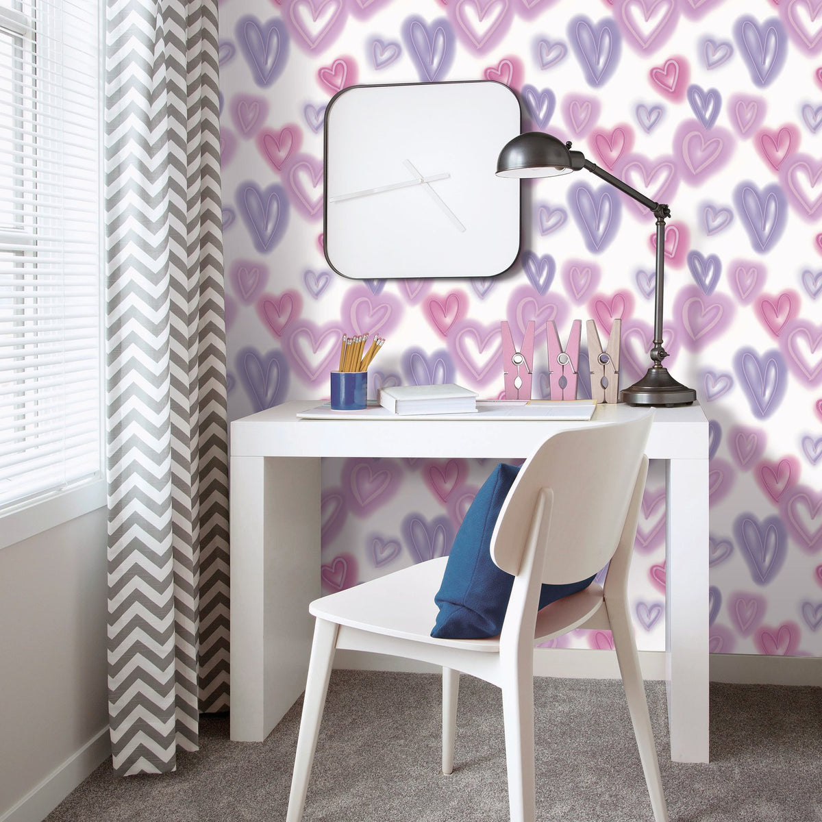 Neon Hearts Wallpaper in Purple color - pattern number G78574 - by Galerie in the Kids and Teens collection