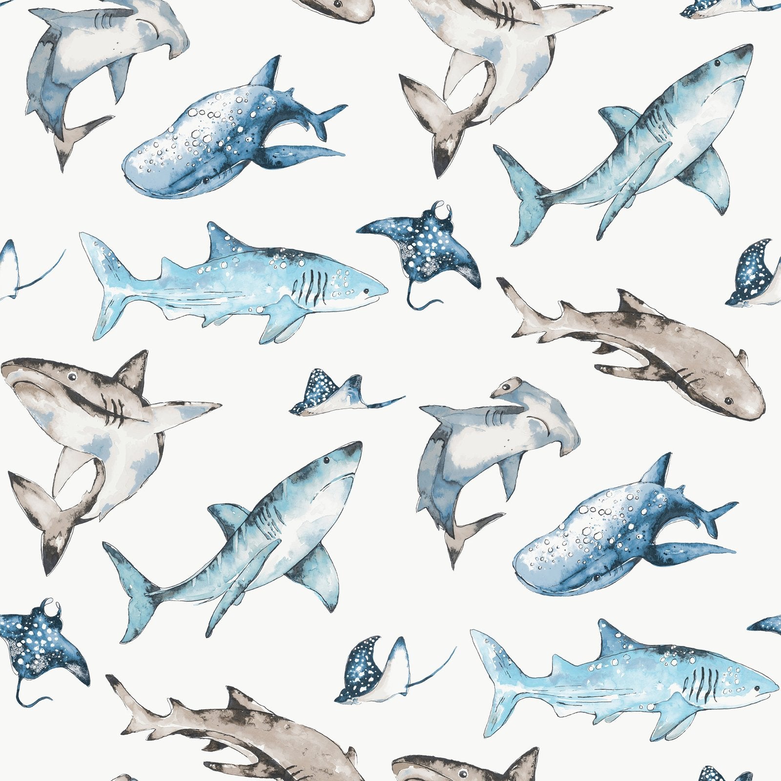 Sharks Wallpaper in Blue color - pattern number G78592 - by Galerie in the Kids and Teens collection
