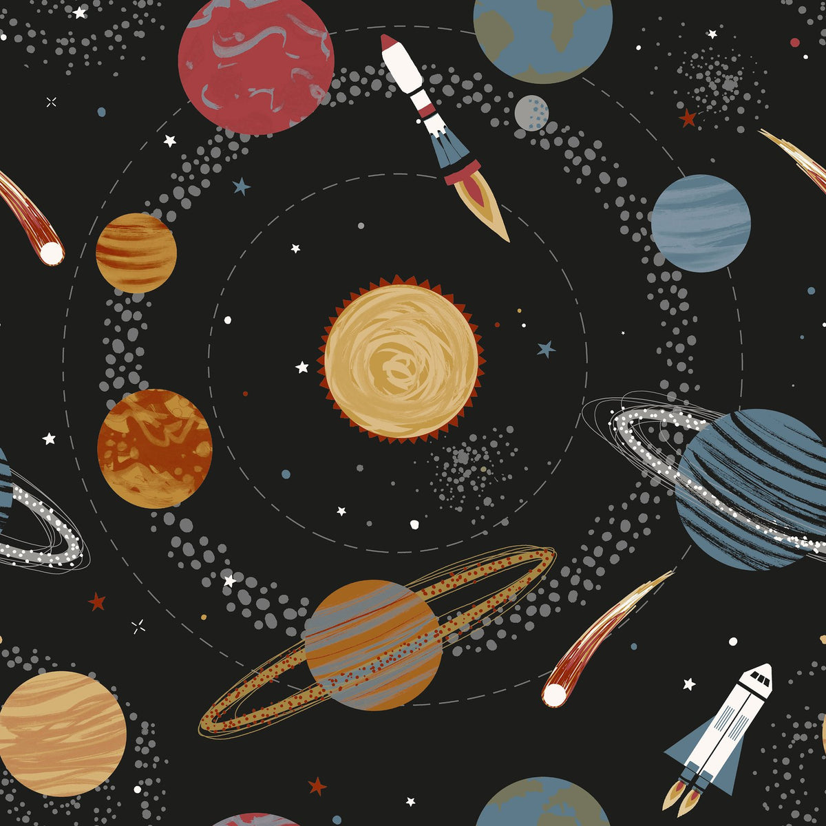 Solar System Wallpaper in Black color - pattern number G78596 - by Galerie in the Kids and Teens collection