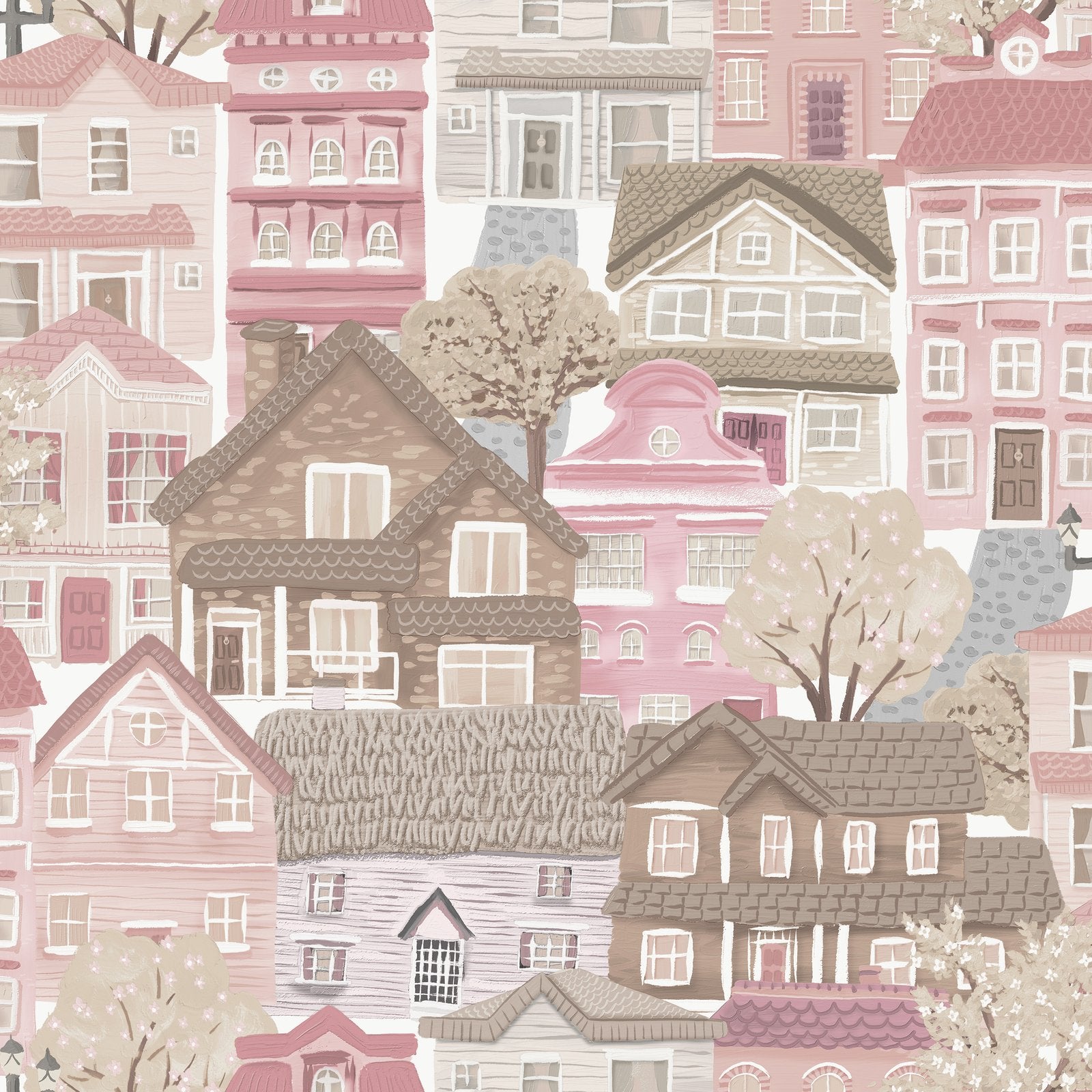 Whimsical Houses Wallpaper in Pink color - pattern number G78602 - by Galerie in the Kids and Teens collection