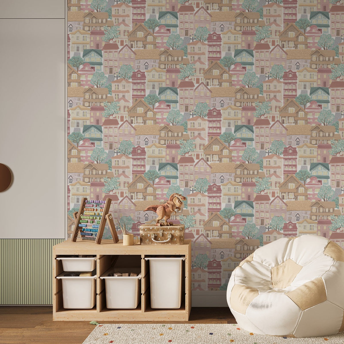 Whimsical Houses Wallpaper in Beige color - pattern number G78603 - by Galerie in the Kids and Teens collection