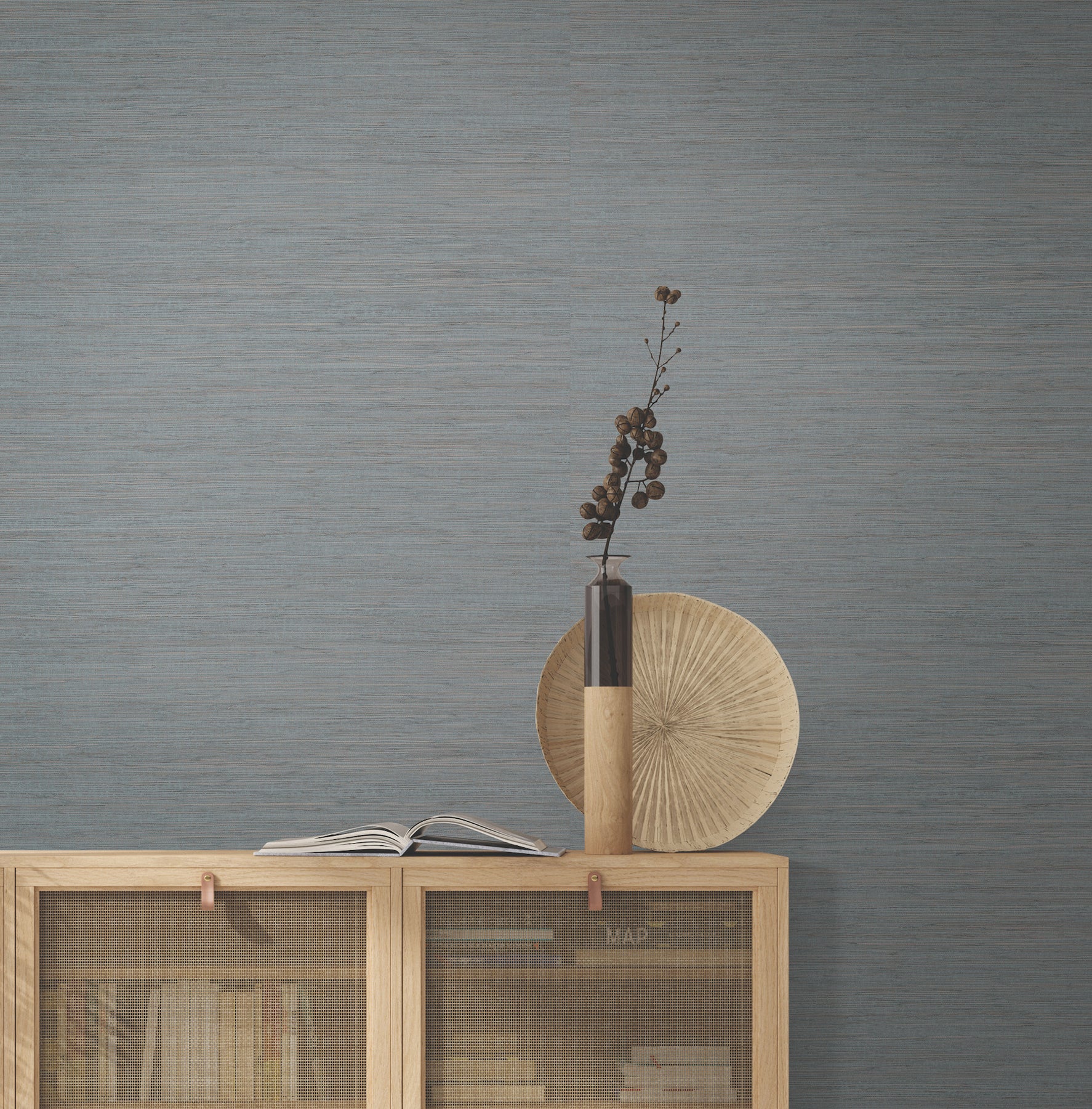 Painted Hemp wallpaper in dusty blue color - pattern number GRL86130 - by Ronald Redding in the Natural Palette Resource collection