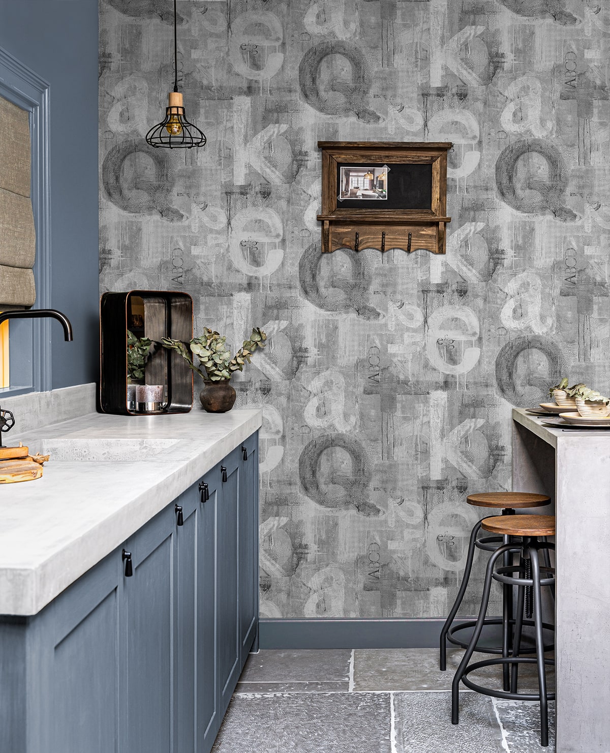 Graphic Letters Peel and Stick wallpaper in pewter color - pattern number HG12008 - by NextWall in the Peel and Stick Wallpaper by Harry and Grace 4 collection