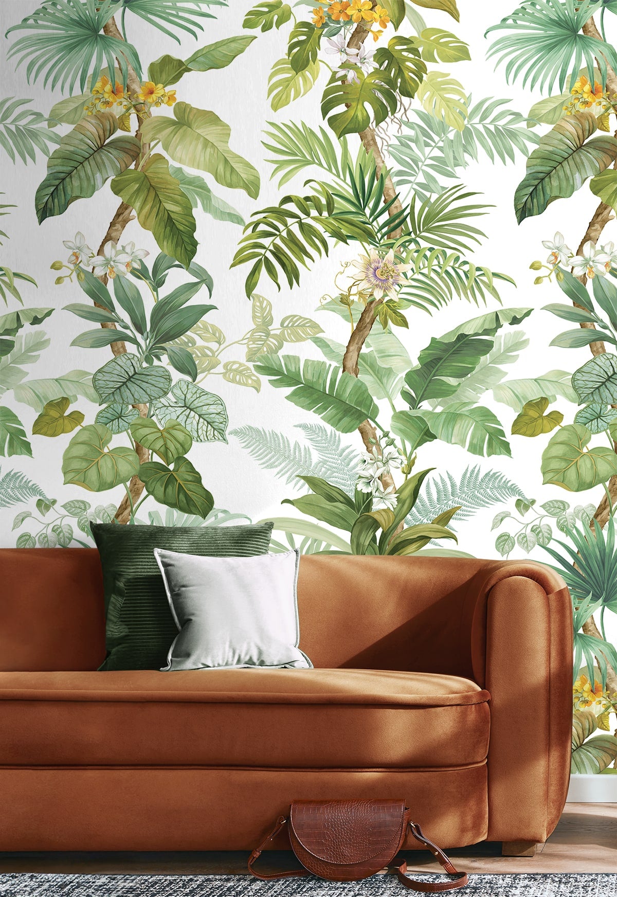 Tropical Leaf Trail Peel and Stick 2 Panel mural in greenery color - pattern number HG12304M - by NextWall in the Peel and Stick Wallpaper by Harry and Grace 4 collection