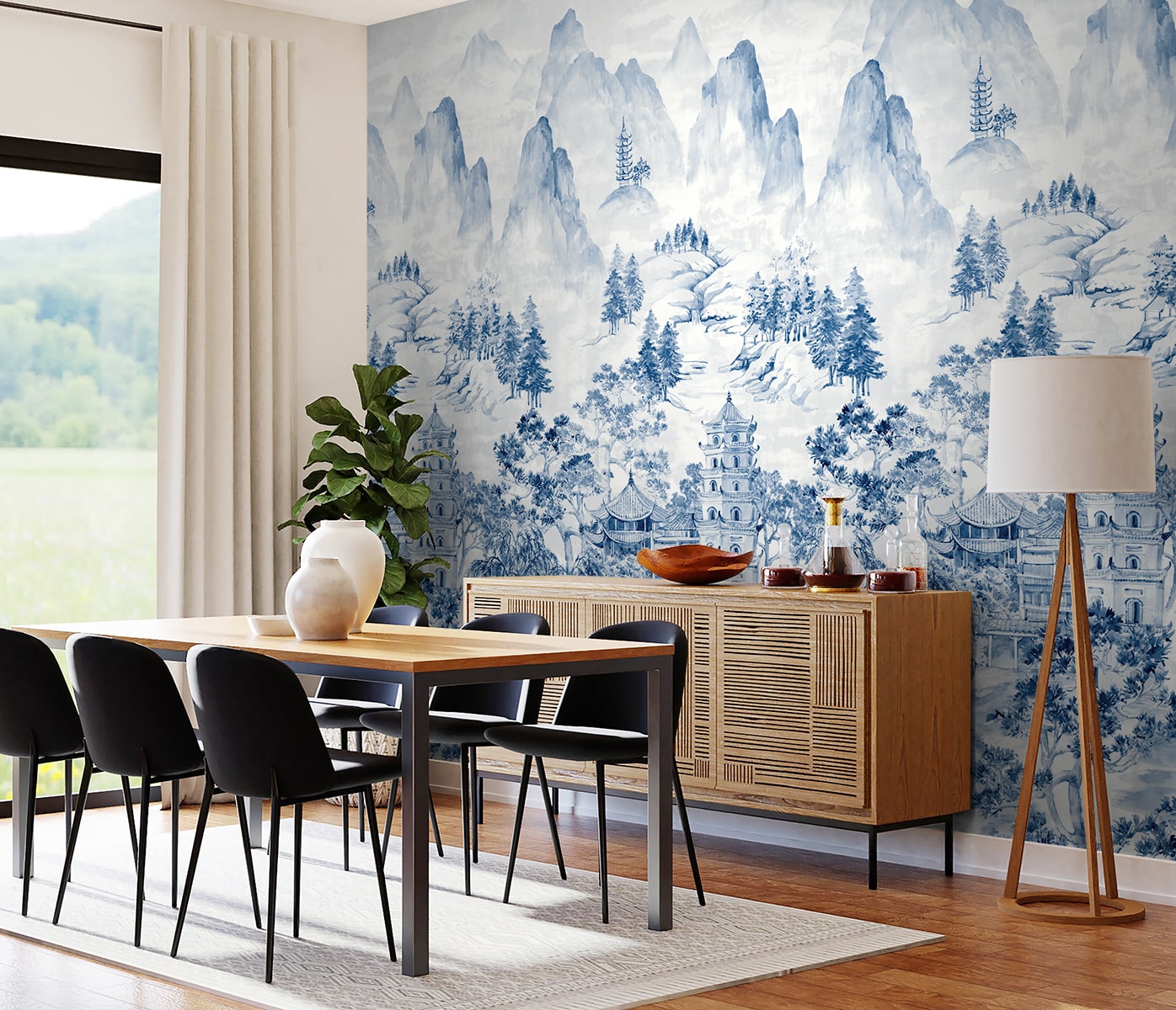 Misty Mountain Scenic Peel and Stick 2 Panel mural in bluestone color - pattern number HG12502M - by NextWall in the Peel and Stick Wallpaper by Harry and Grace 4 collection