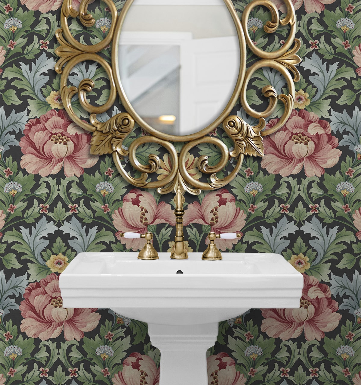 Floral Garden Peel and Stick wallpaper in rose and fern color - pattern number HG12601 - by NextWall in the Peel and Stick Wallpaper by Harry and Grace 4 collection